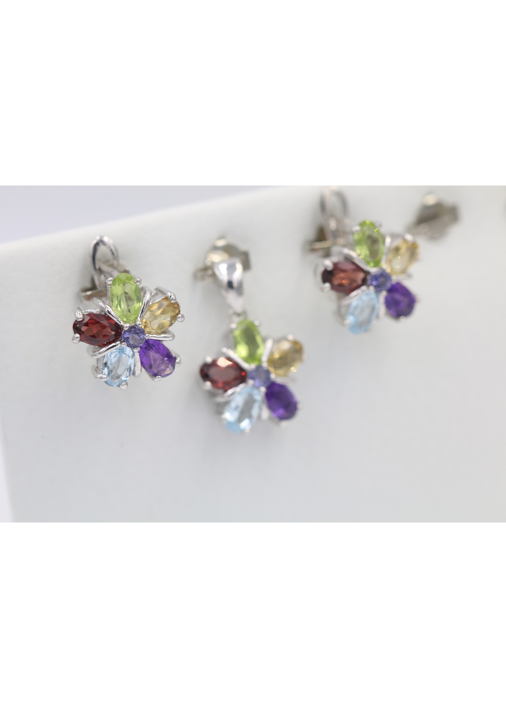 925 rhodium plated silver set with natural Blue Topaz, Amethyst, Citrine and Peridot