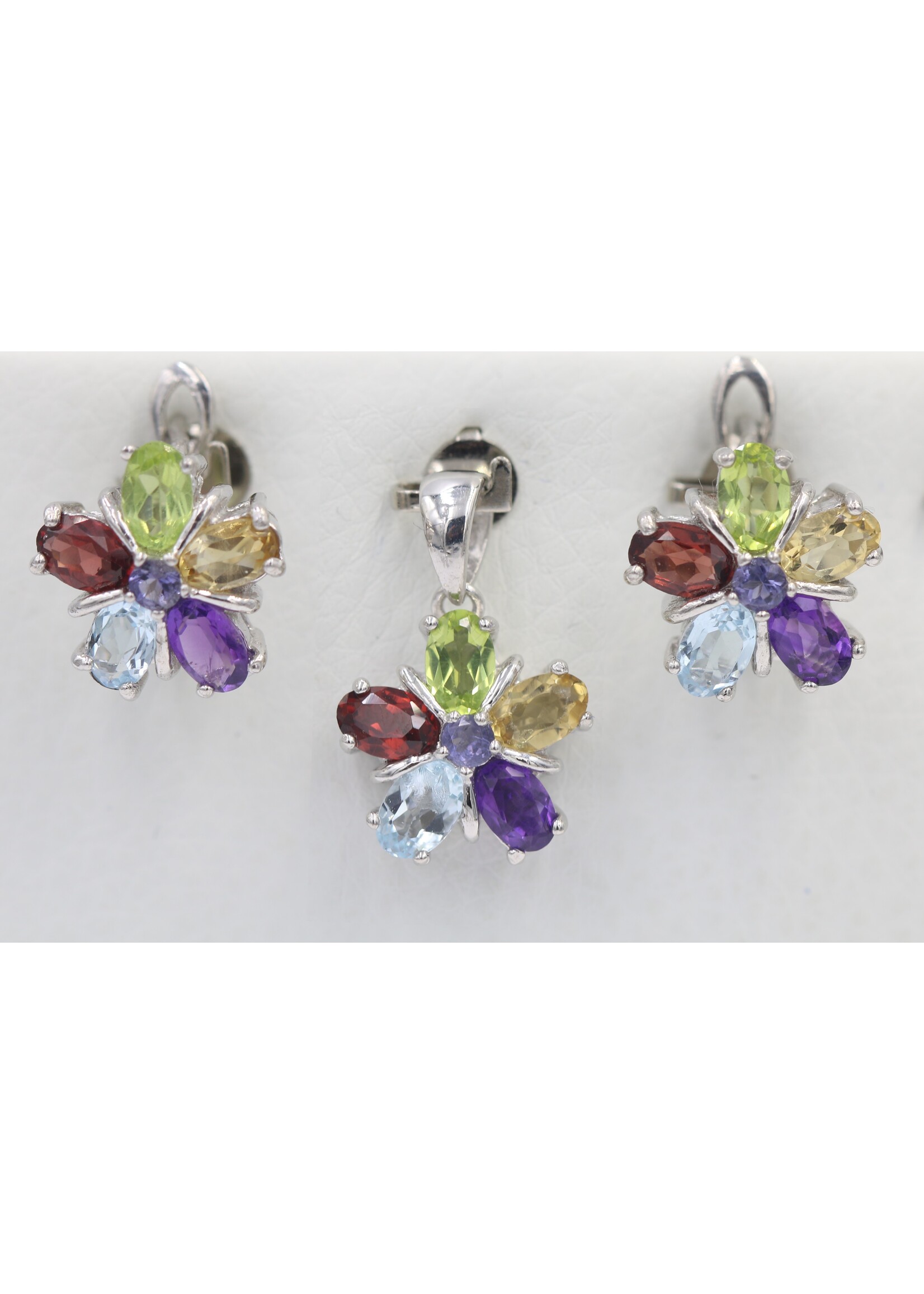 925 gerhodineerd zilveren Set bezet met natuurlijke Blauwe Topaas,Amethist,Citrien en Peridot