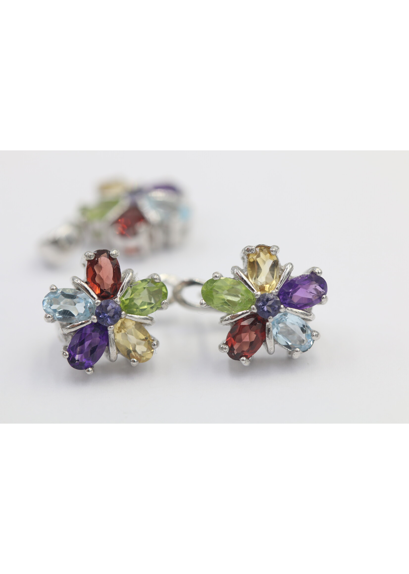 925 gerhodineerd zilveren Set bezet met natuurlijke Blauwe Topaas,Amethist,Citrien en Peridot