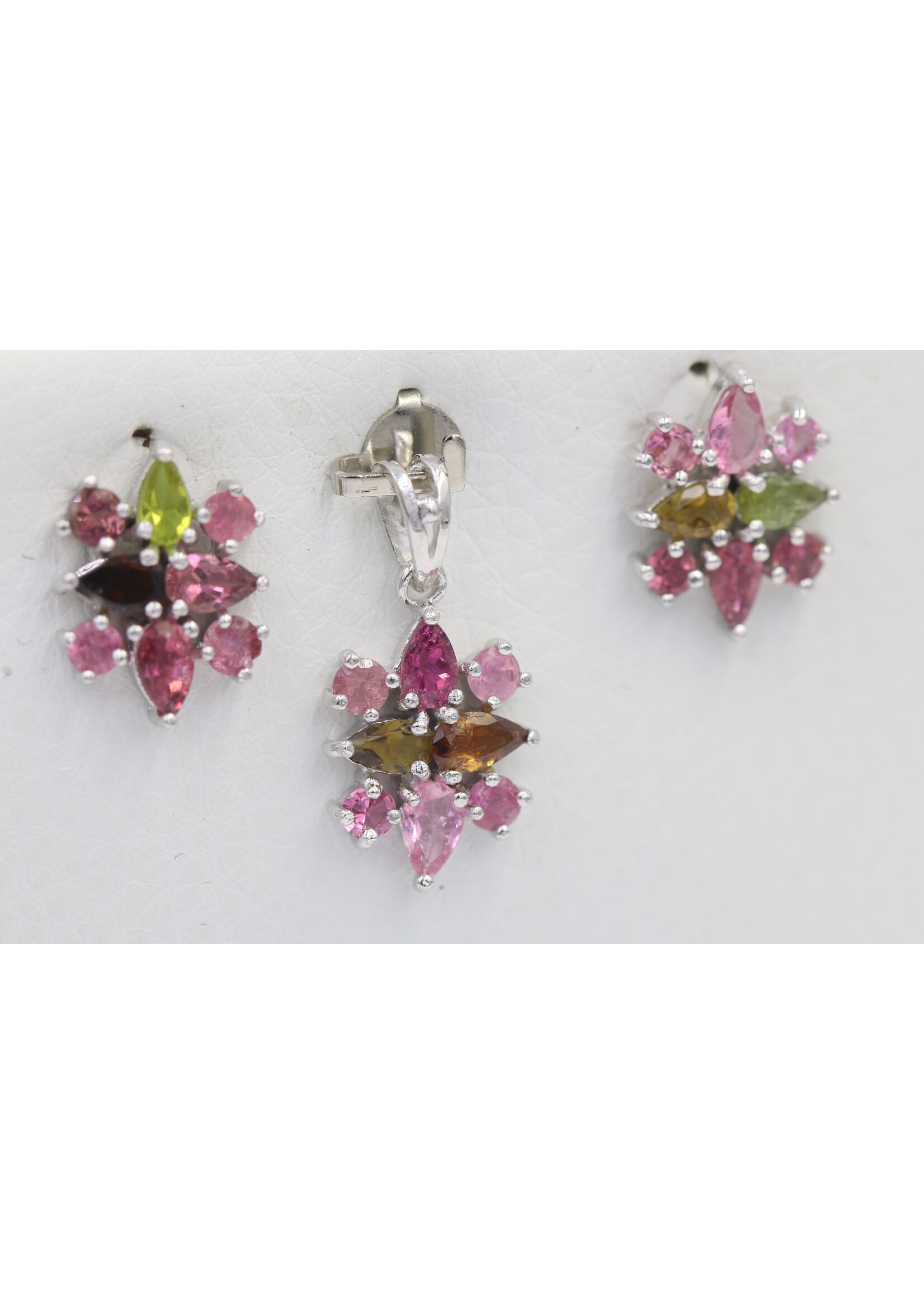 Parure en Argent 925 Rhodié sertie de Tourmalines Naturelles Multicolores