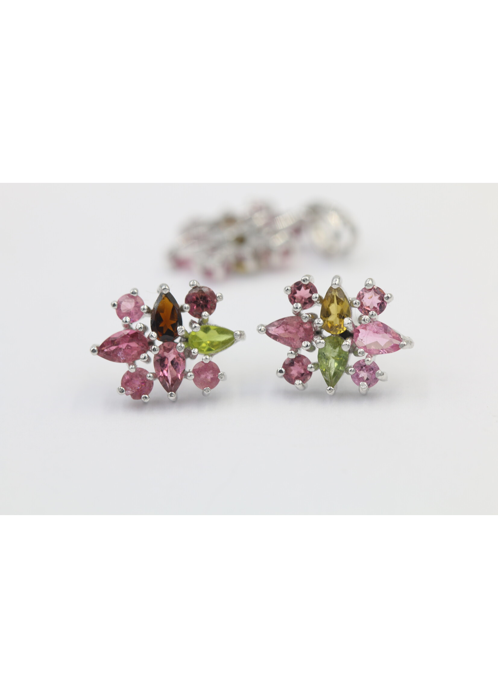 Parure en Argent 925 Rhodié sertie de Tourmalines Naturelles Multicolores