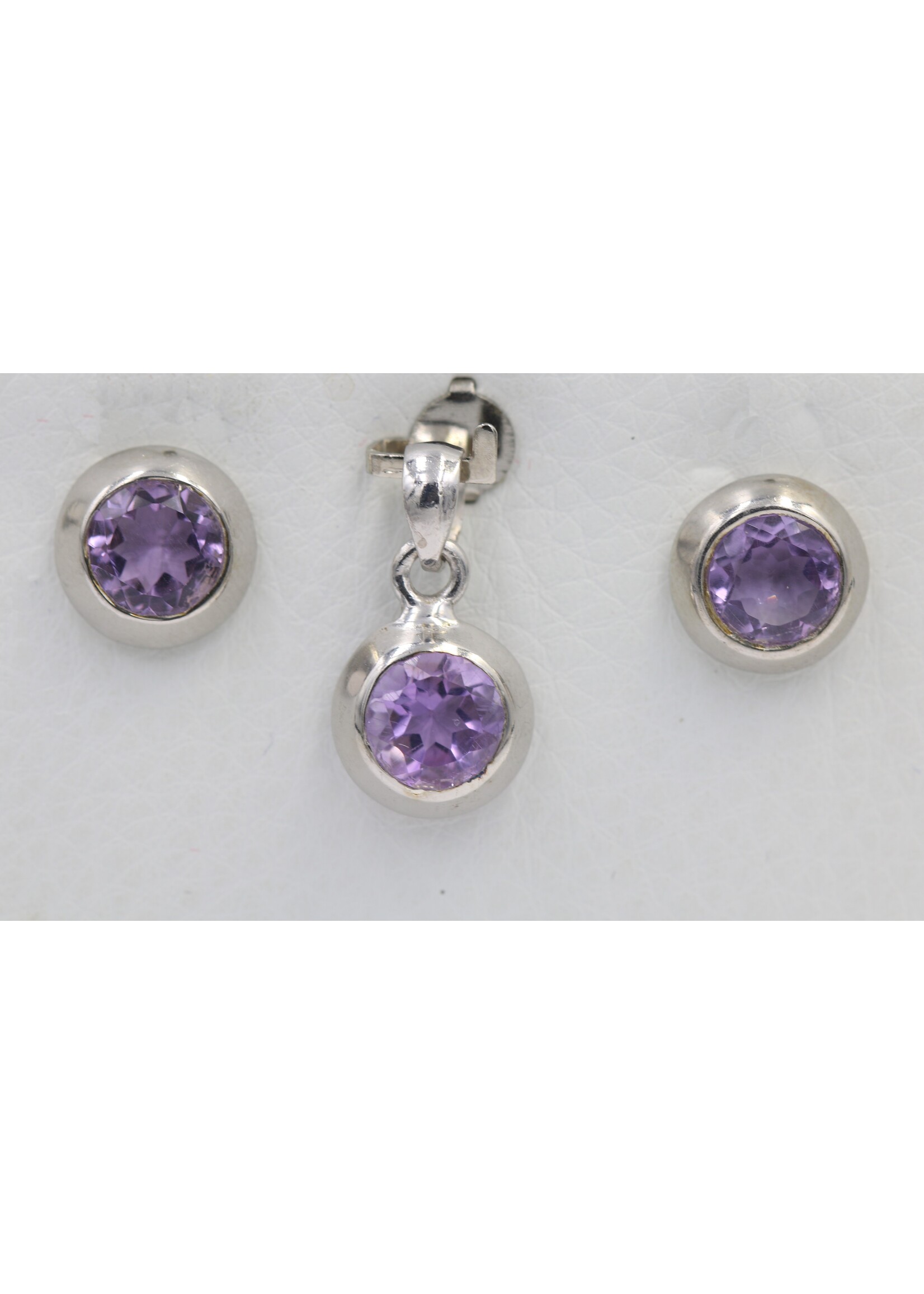 Parure en argent 925 rhodié sertie d'améthystes naturelles