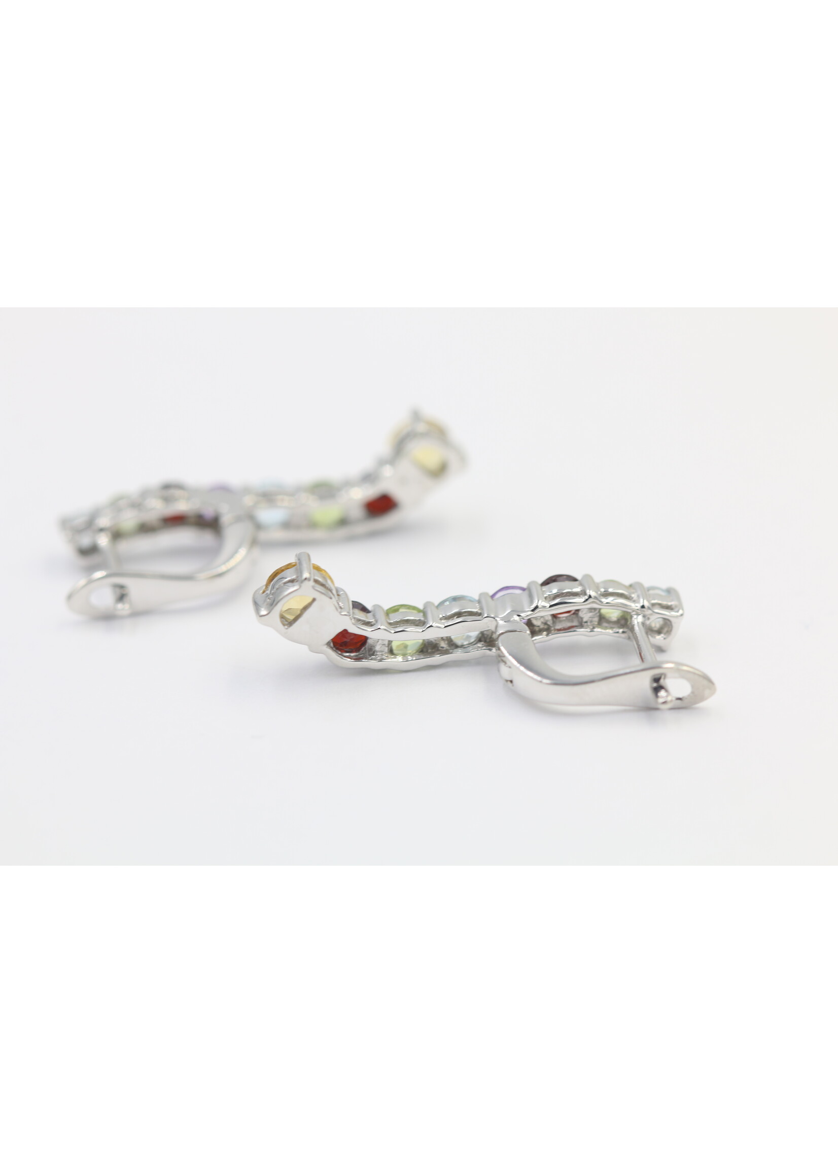 Boucles d'oreilles en argent 925 rhodié serties de Péridot naturel, Topaze Bleue, Grenat, Citrine et Améthyste