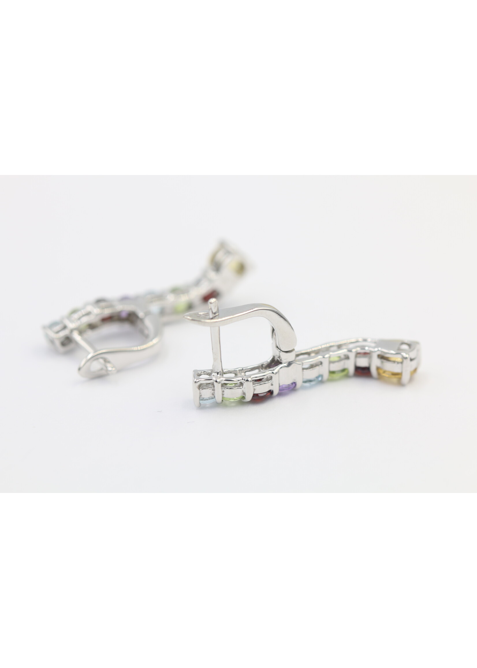 925 rhodium plated silver earrings set with natural Peridot, Blue Topaz, Garnet, Citrine and Amethyst