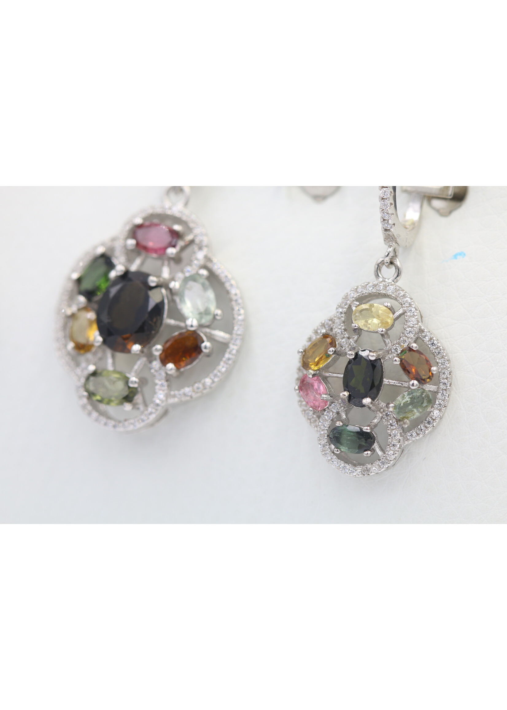 Parure en Argent 925 Rhodié sertie de Tourmalines Naturelles Multicolores