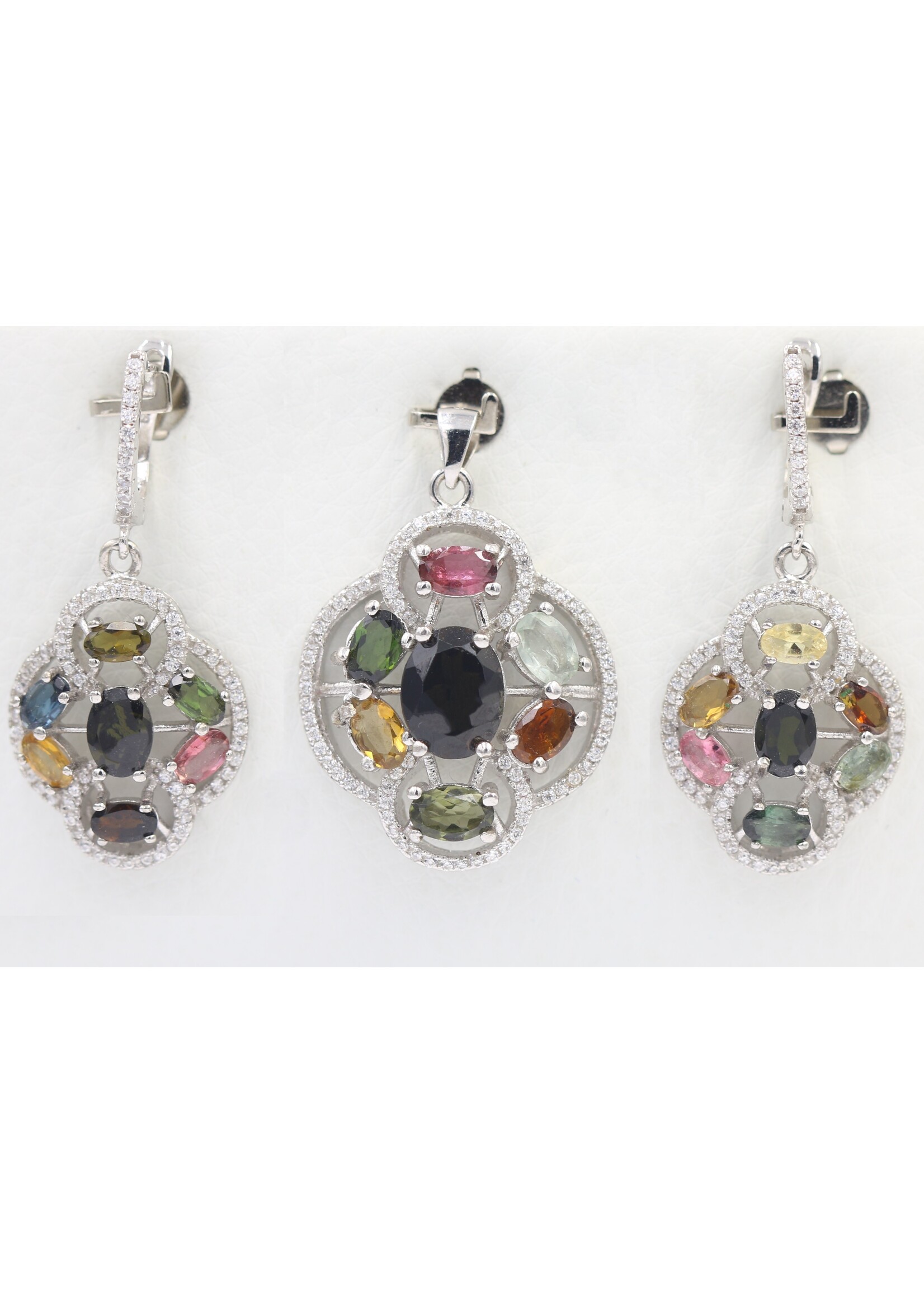 Parure en Argent 925 Rhodié sertie de Tourmalines Naturelles Multicolores
