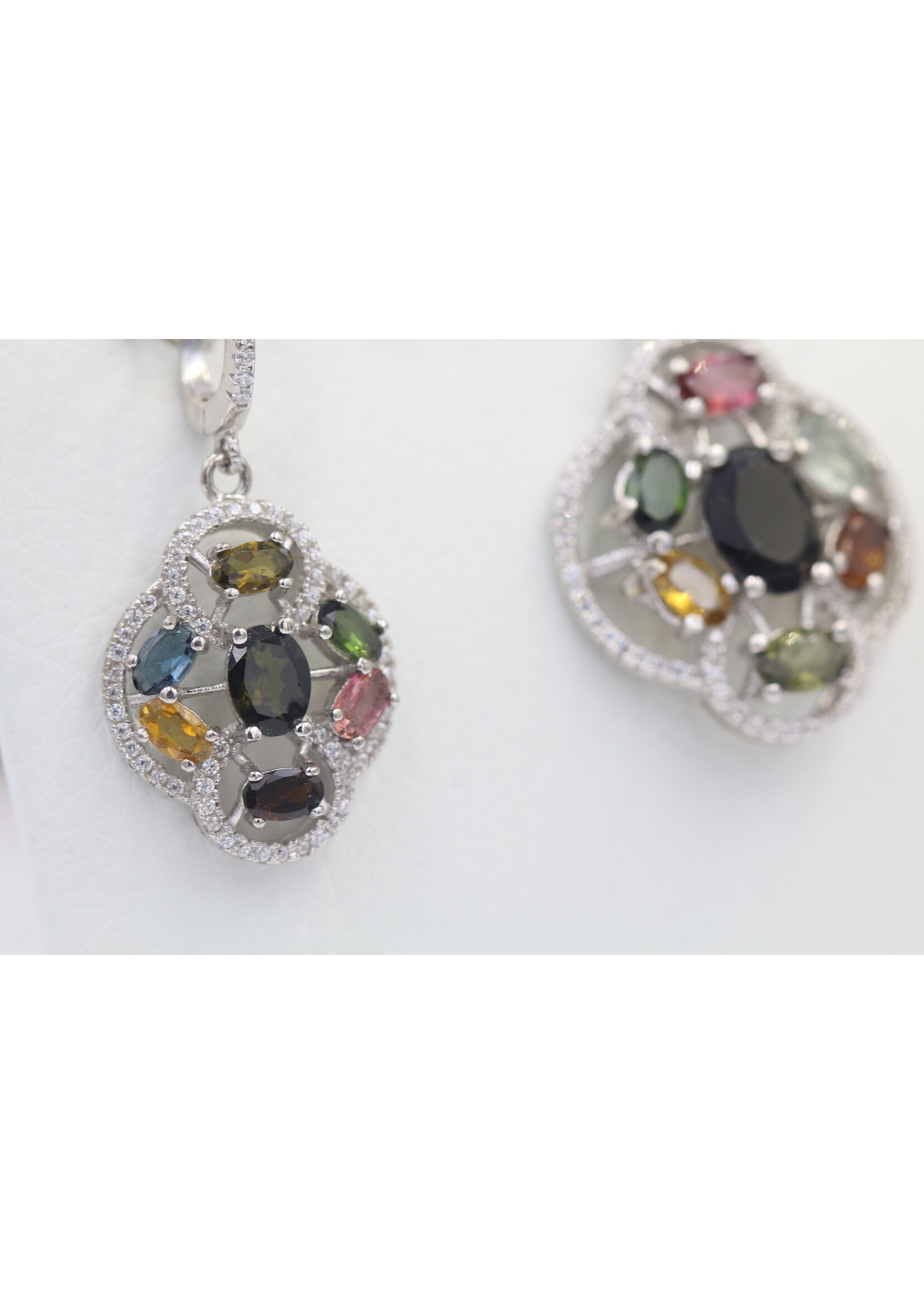 Parure en Argent 925 Rhodié sertie de Tourmalines Naturelles Multicolores