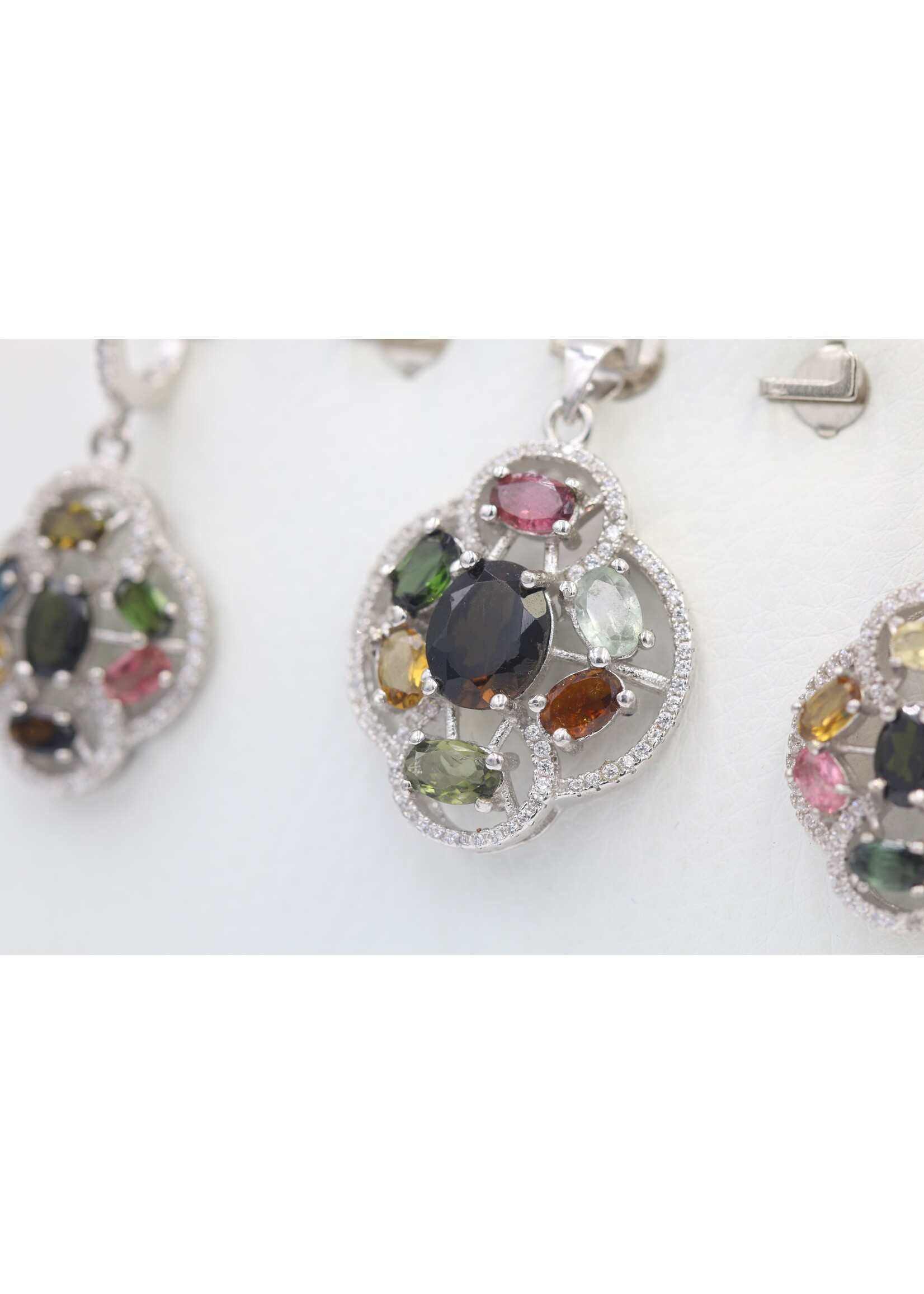 Parure en Argent 925 Rhodié sertie de Tourmalines Naturelles Multicolores