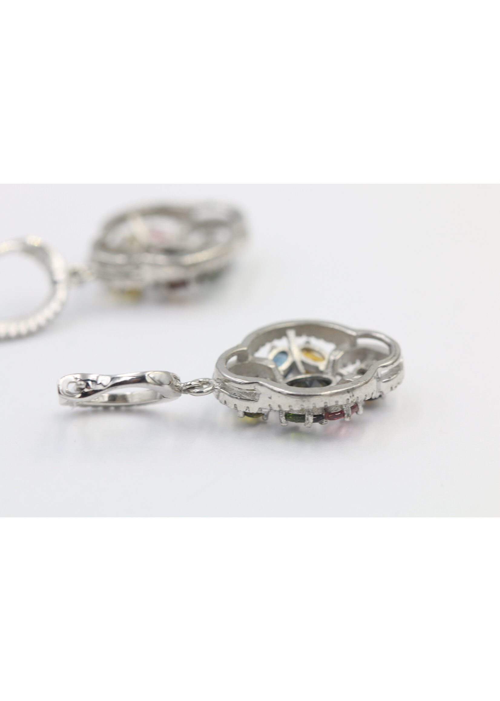 Parure en Argent 925 Rhodié sertie de Tourmalines Naturelles Multicolores