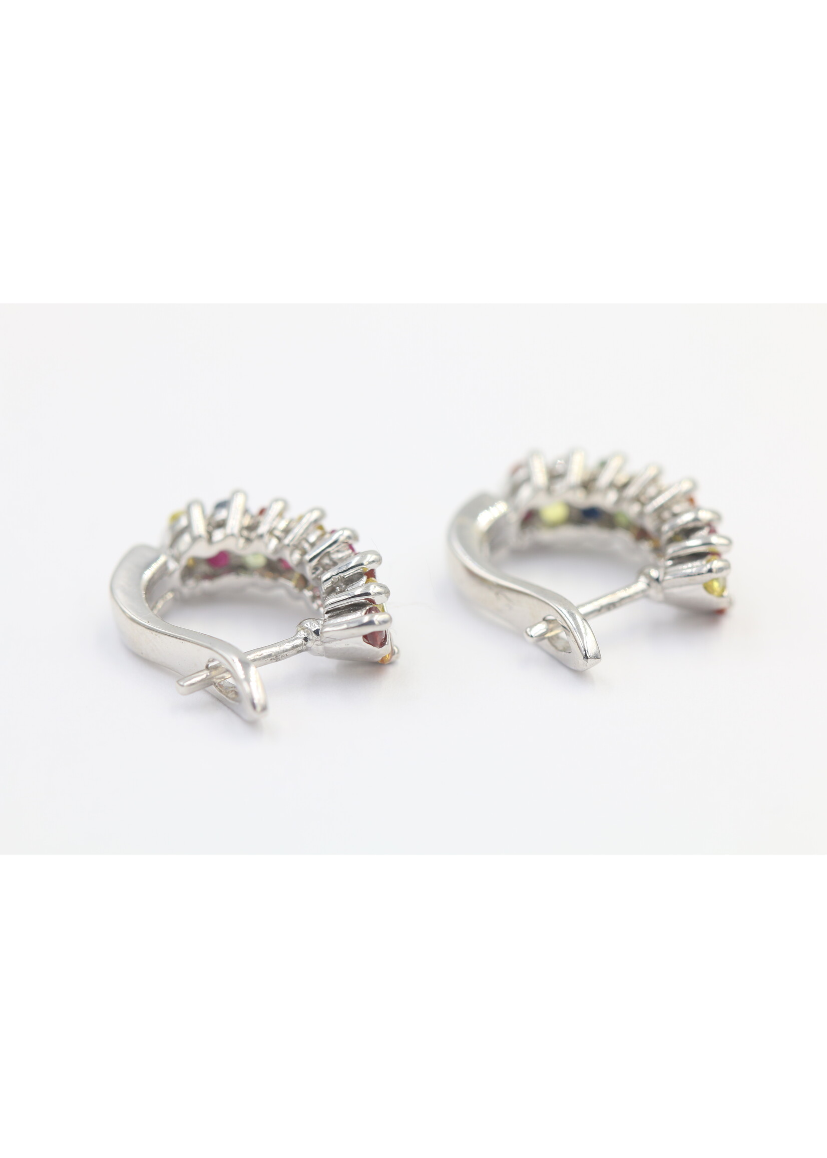 925 Rhodium Plated Silver Set Set with Natural Multi-Color Sapphires