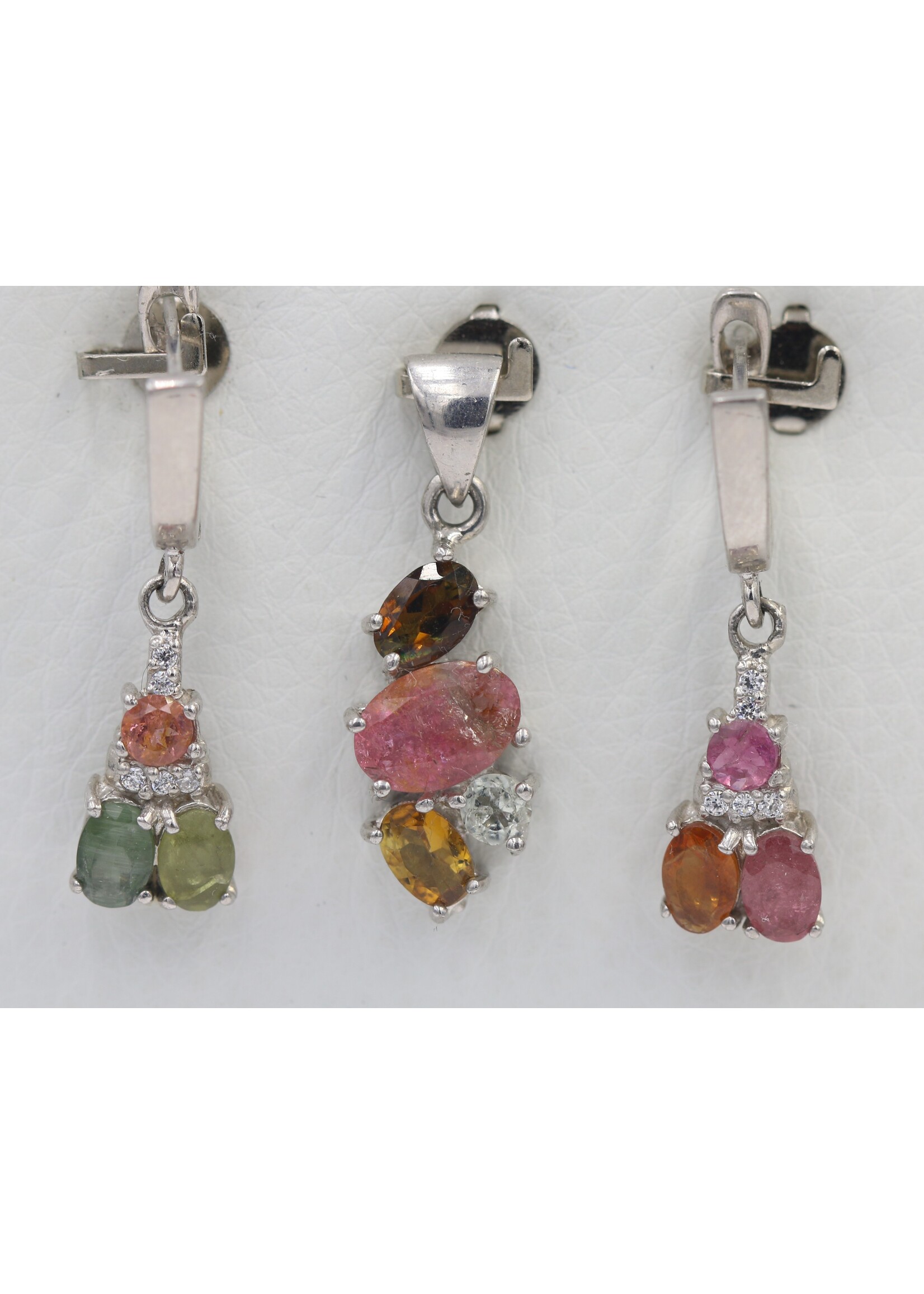 Parure in Argento 925 rodiato con Tormaline naturali Multicolori