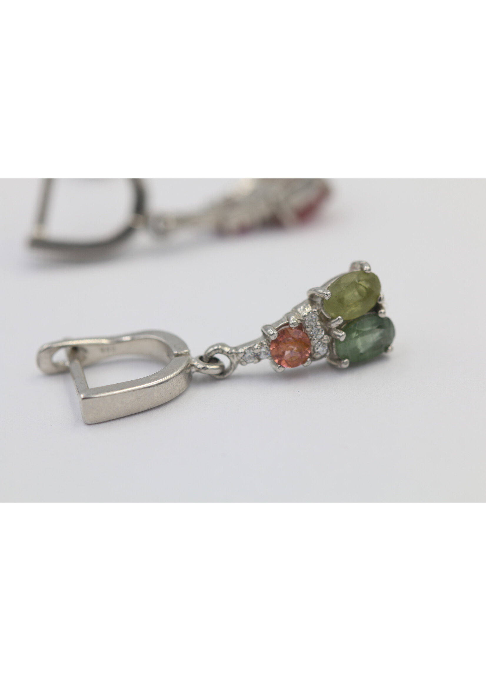 925 Rhodium Plated Silver Set Set with Natural Multi-Color Tourmalines
