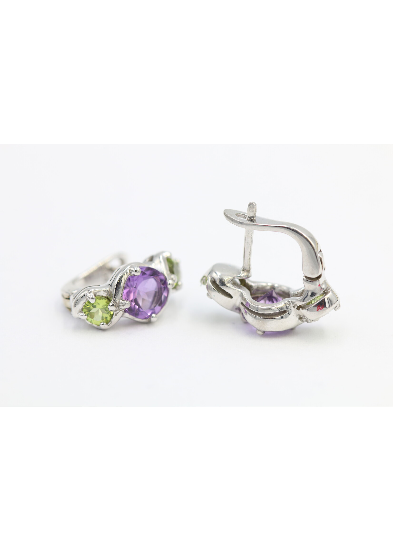 Silver 925 Earrings with Amethyst and Peridots