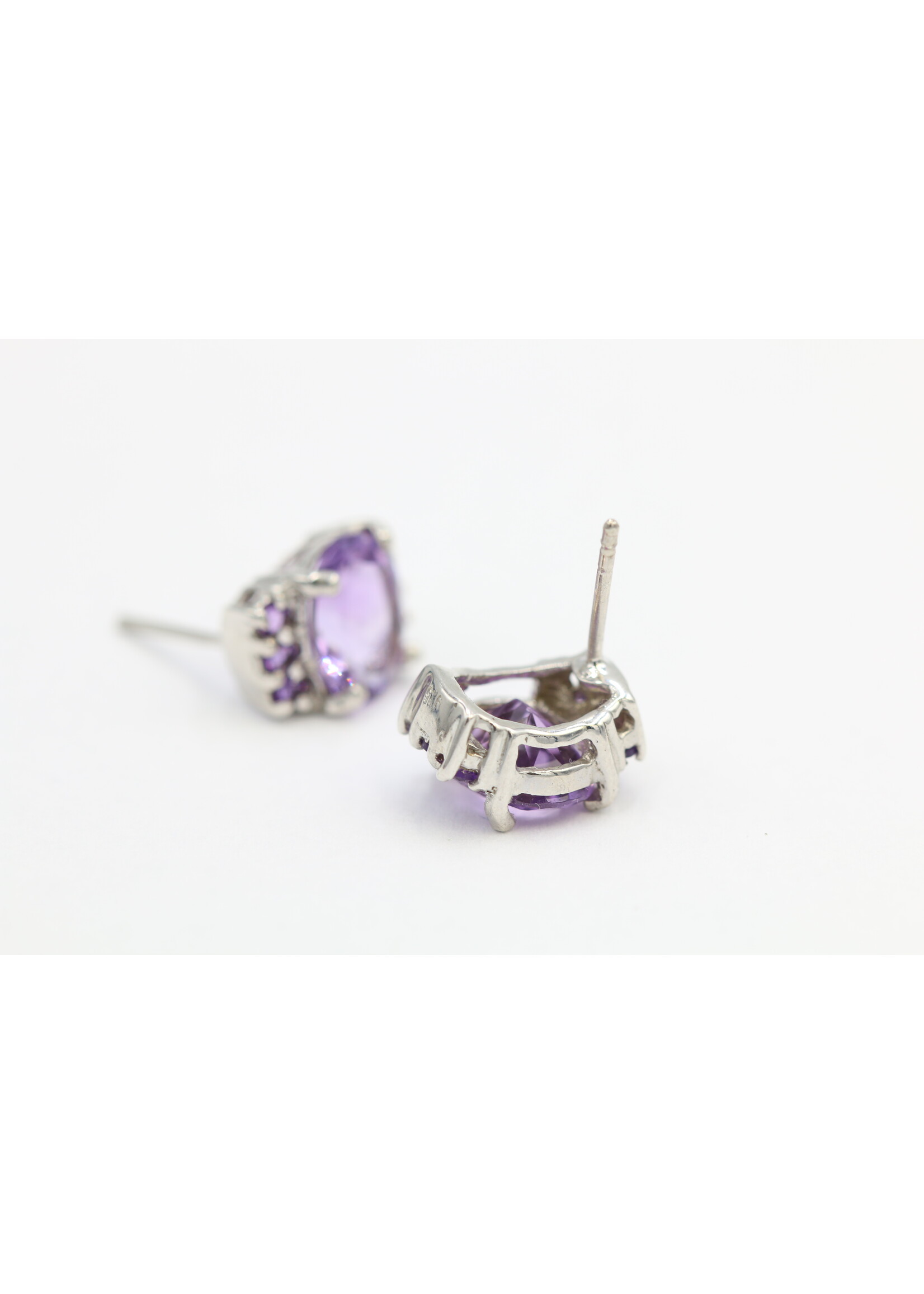 925 rhodium plated silver earrings set with natural amethysts