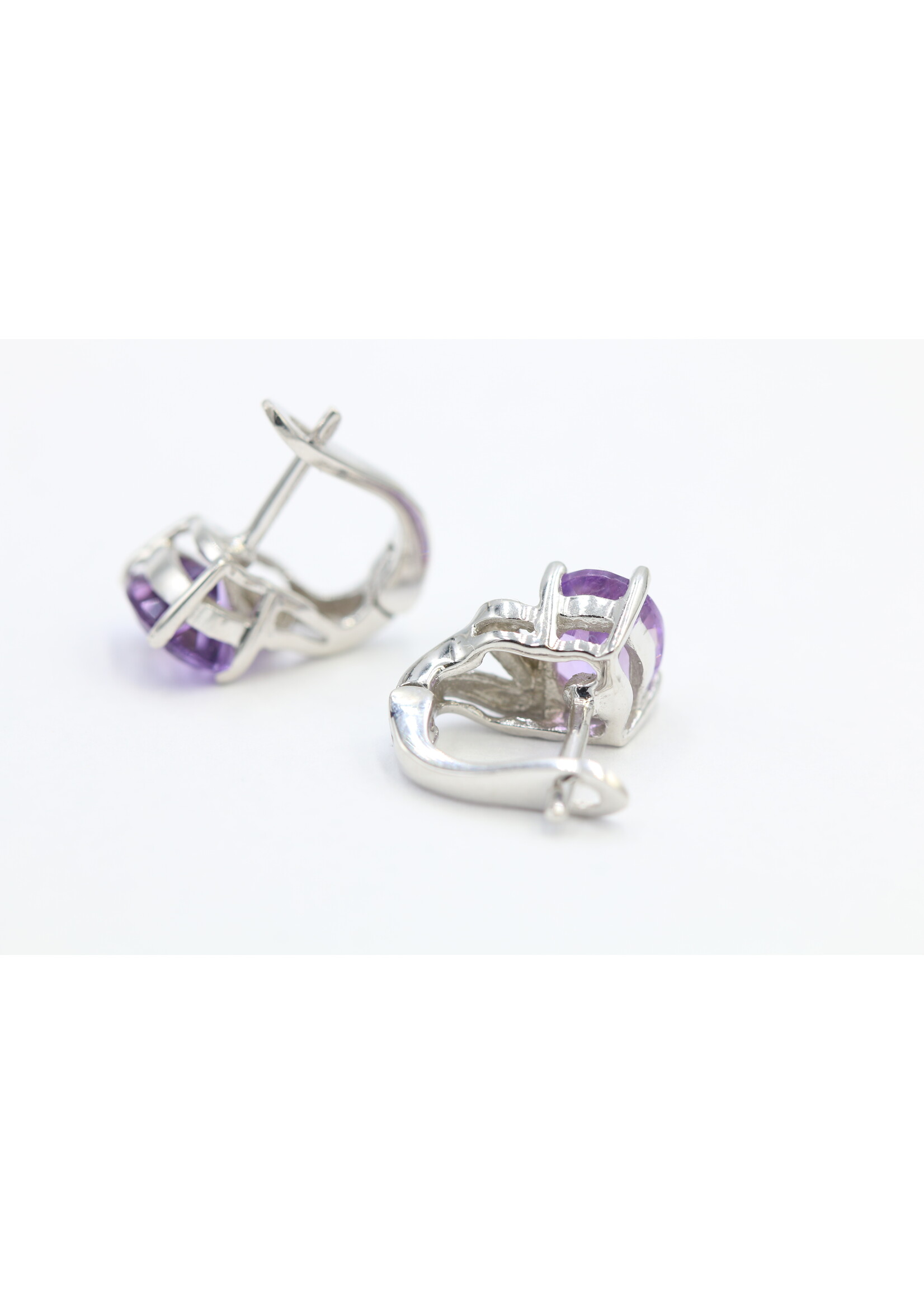 925 rhodium plated silver earrings set with natural amethysts