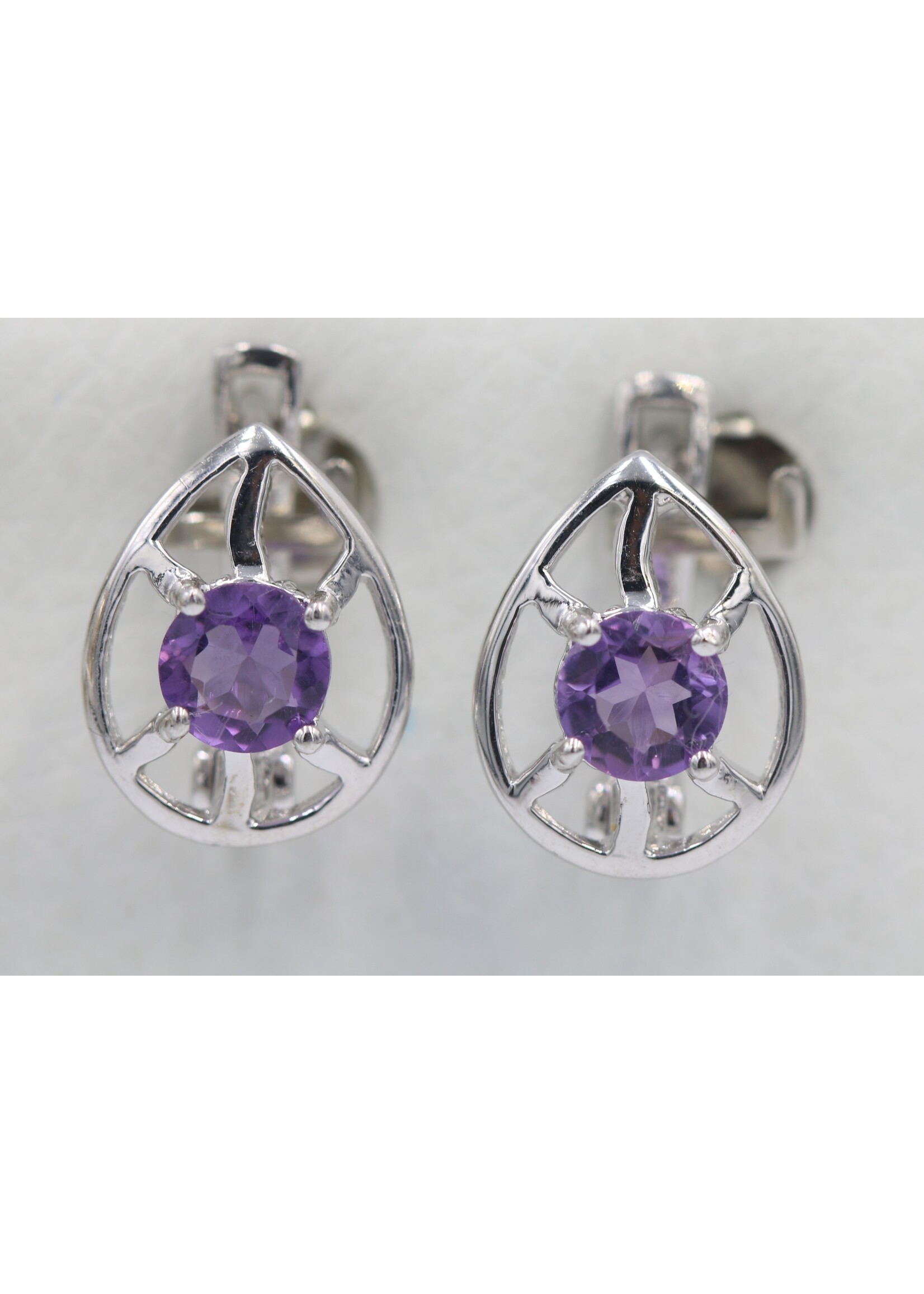 925 rhodium plated silver earrings set with natural amethysts