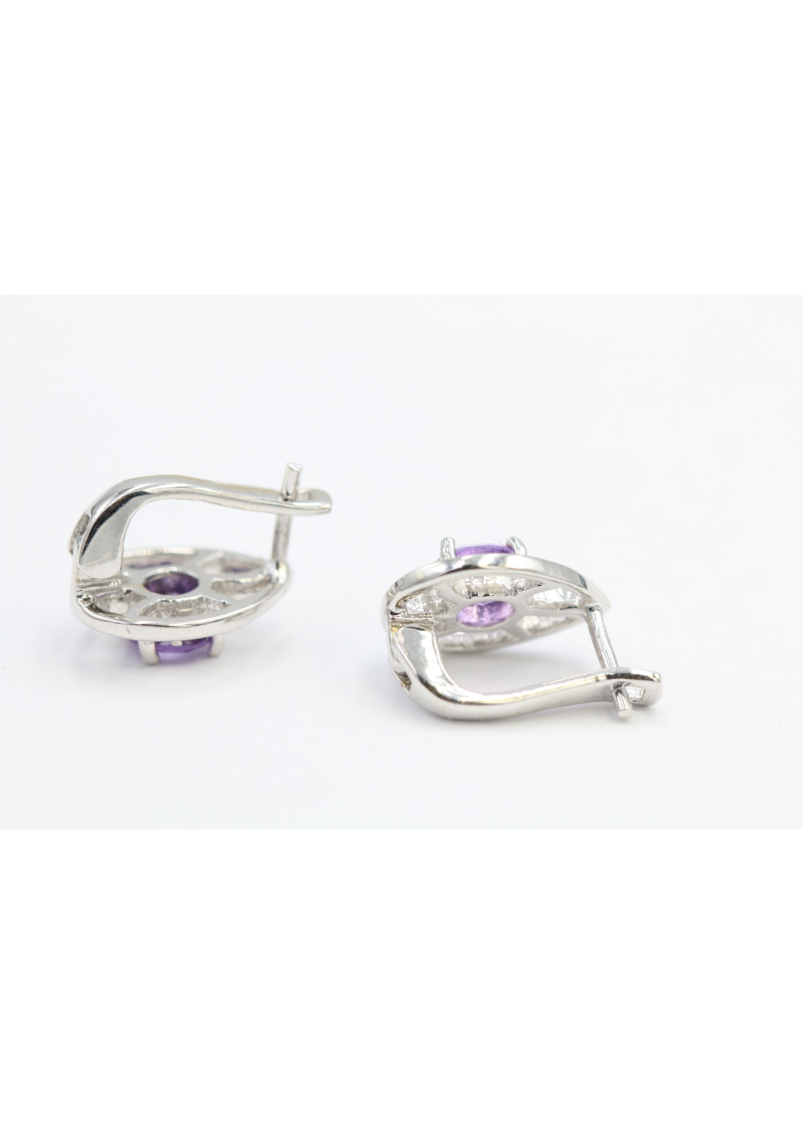 Boucles d'oreilles en argent 925 rhodié serties d'améthystes naturelles