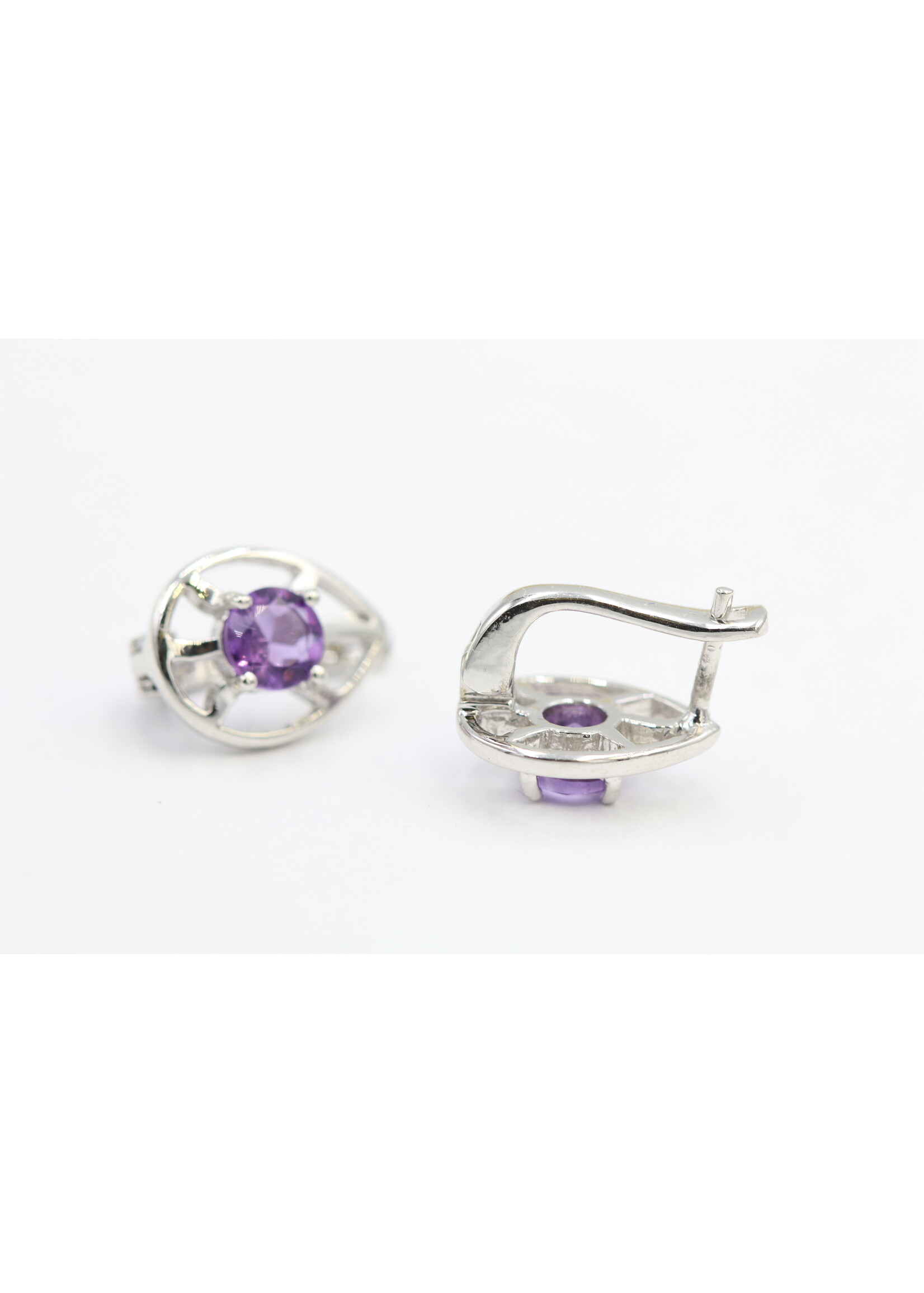 925 rhodium plated silver earrings set with natural amethysts