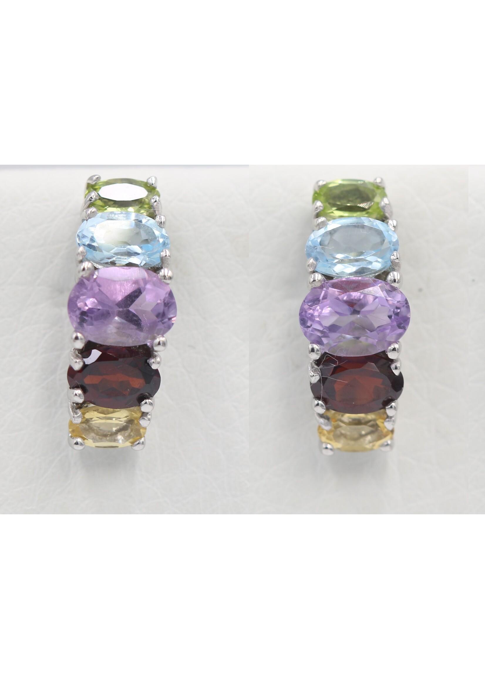 925 rhodium plated silver earrings set with natural Peridot, Blue Topaz, Garnet, Citrine and Amethyst