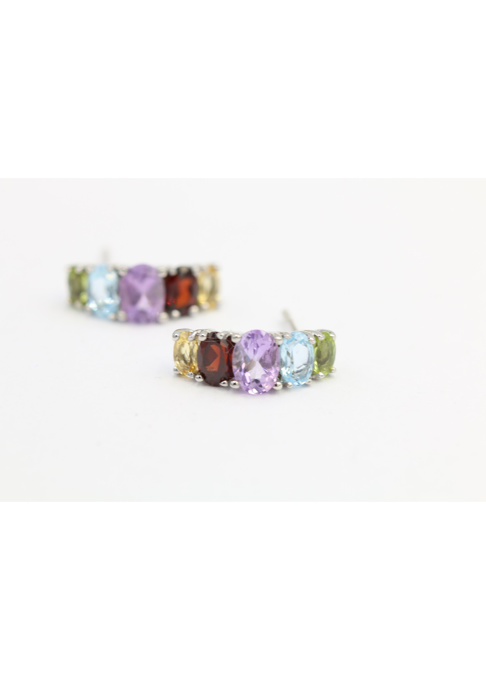 Orecchini in argento rodiato 925 con peridoto naturale, topazio azzurro, granato, citrino e ametista