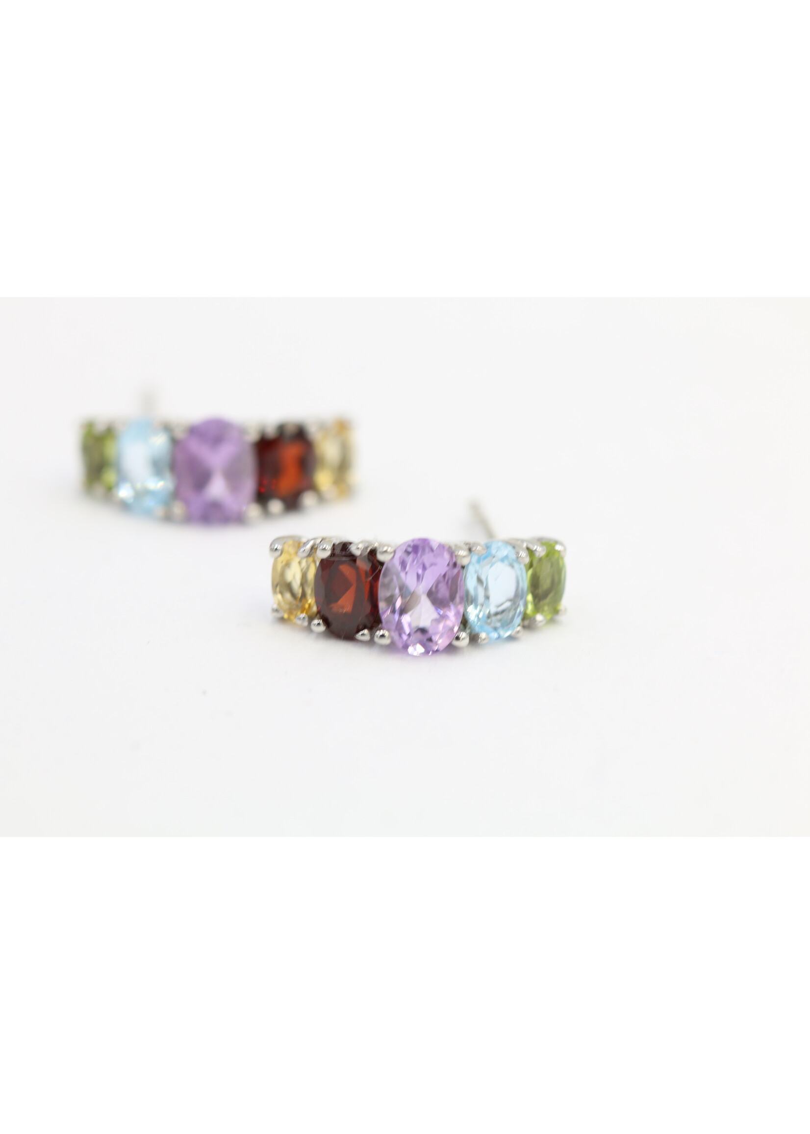 Orecchini in argento rodiato 925 con peridoto naturale, topazio azzurro, granato, citrino e ametista