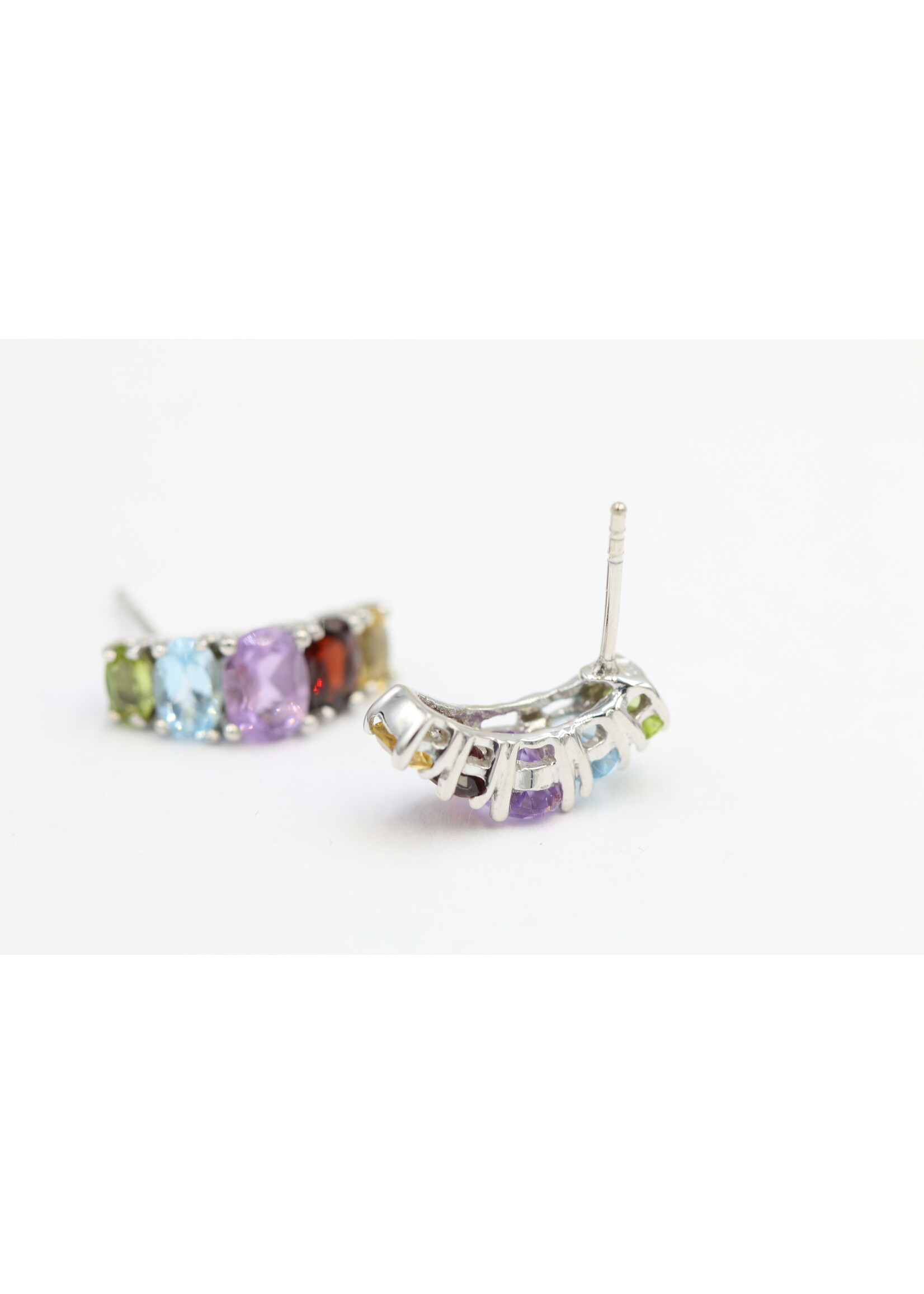 925 rhodium plated silver earrings set with natural Peridot, Blue Topaz, Garnet, Citrine and Amethyst