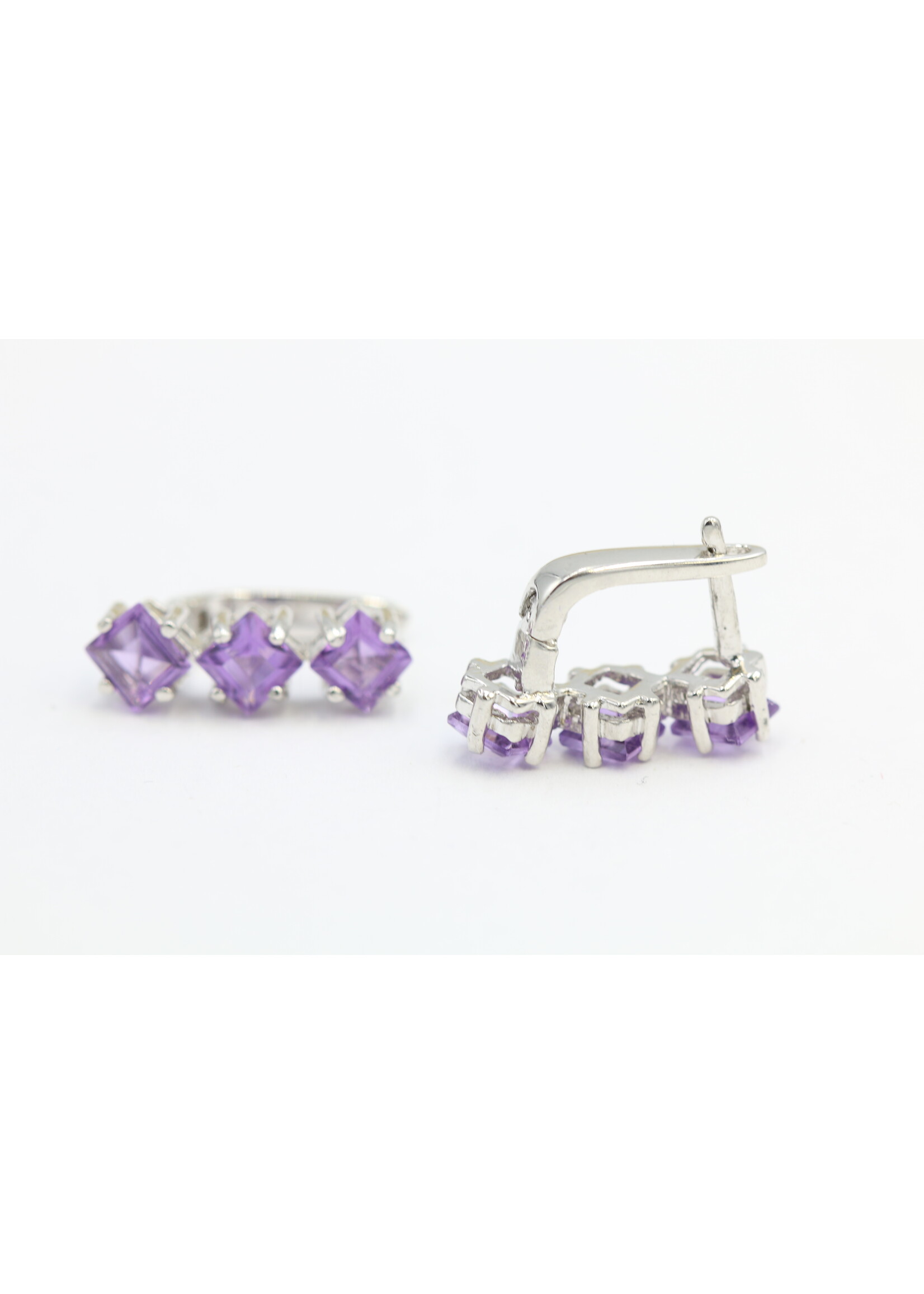 925 rhodium plated silver earrings set with natural amethysts