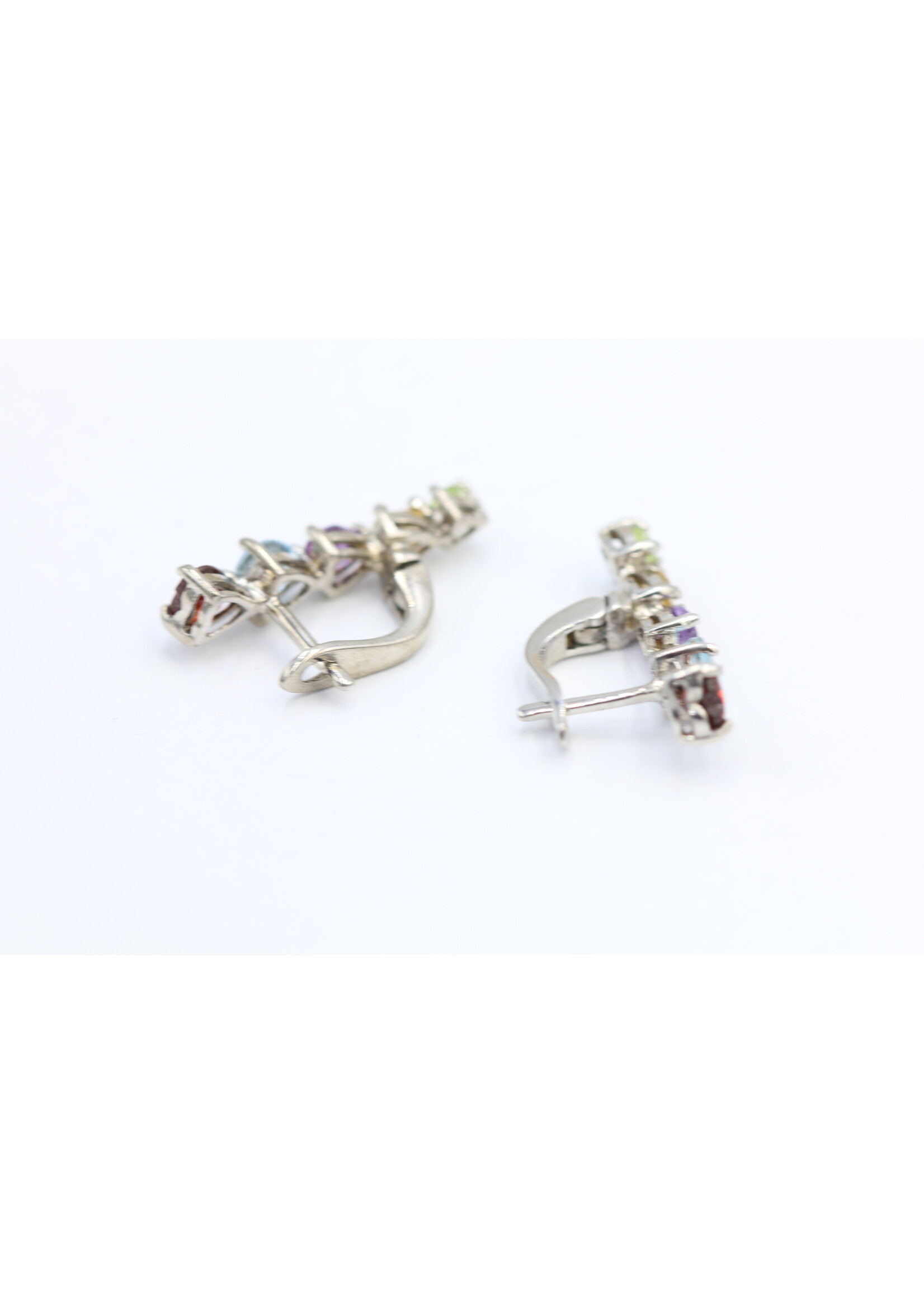 925 rhodium plated silver earrings set with natural Peridot, Blue Topaz, Garnet, Citrine and Amethyst