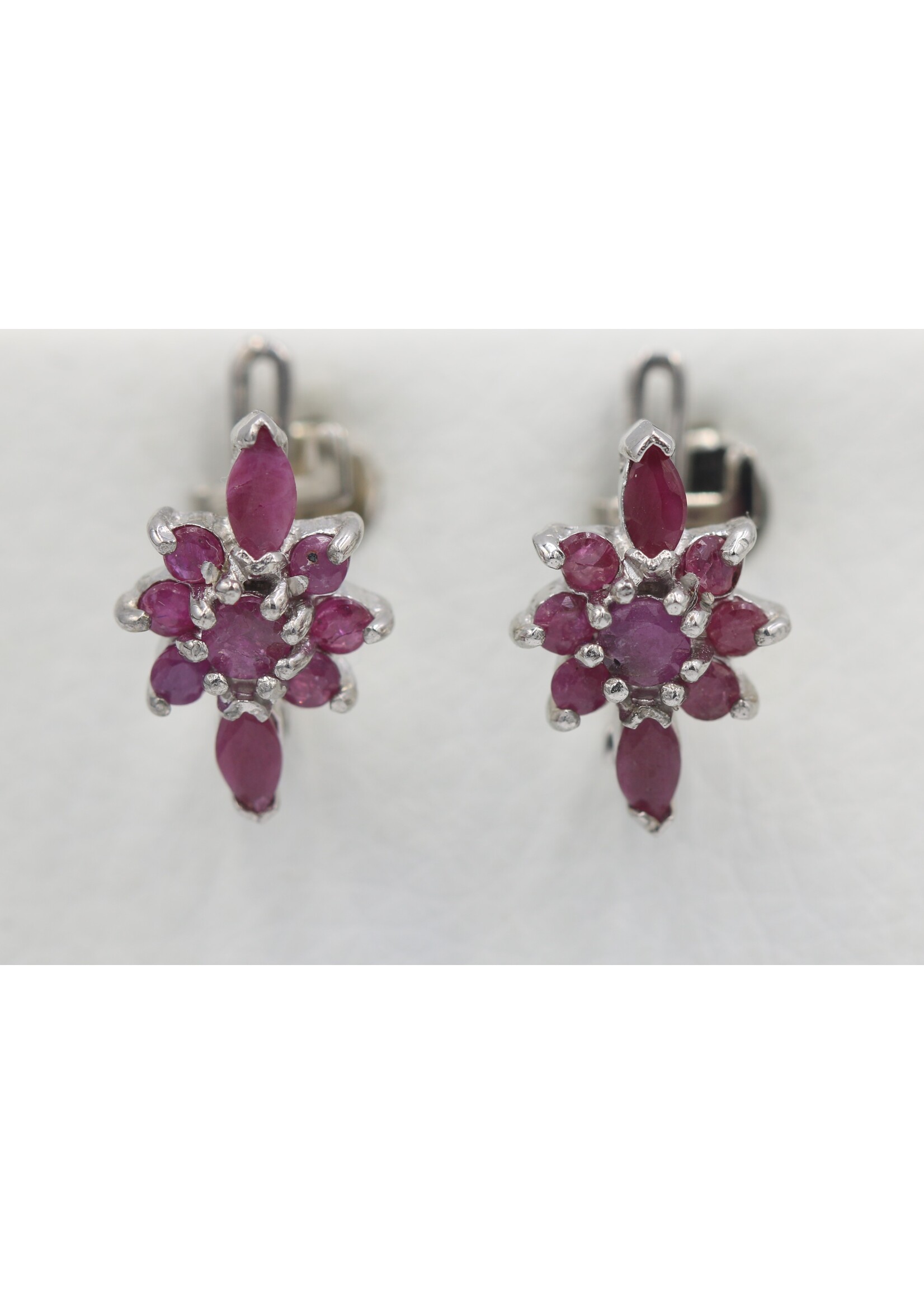 925 rhodium plated silver earrings set with natural rubies