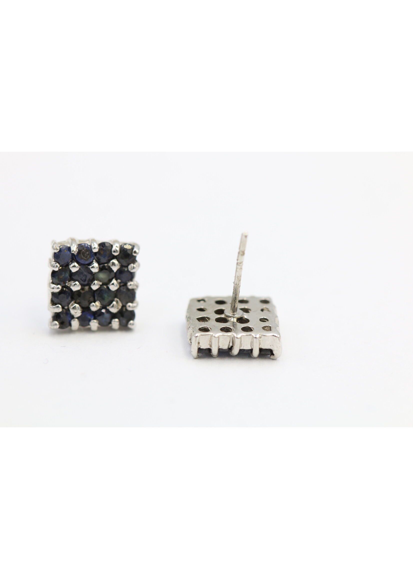 925 rhodium plated silver earrings set with natural sapphires