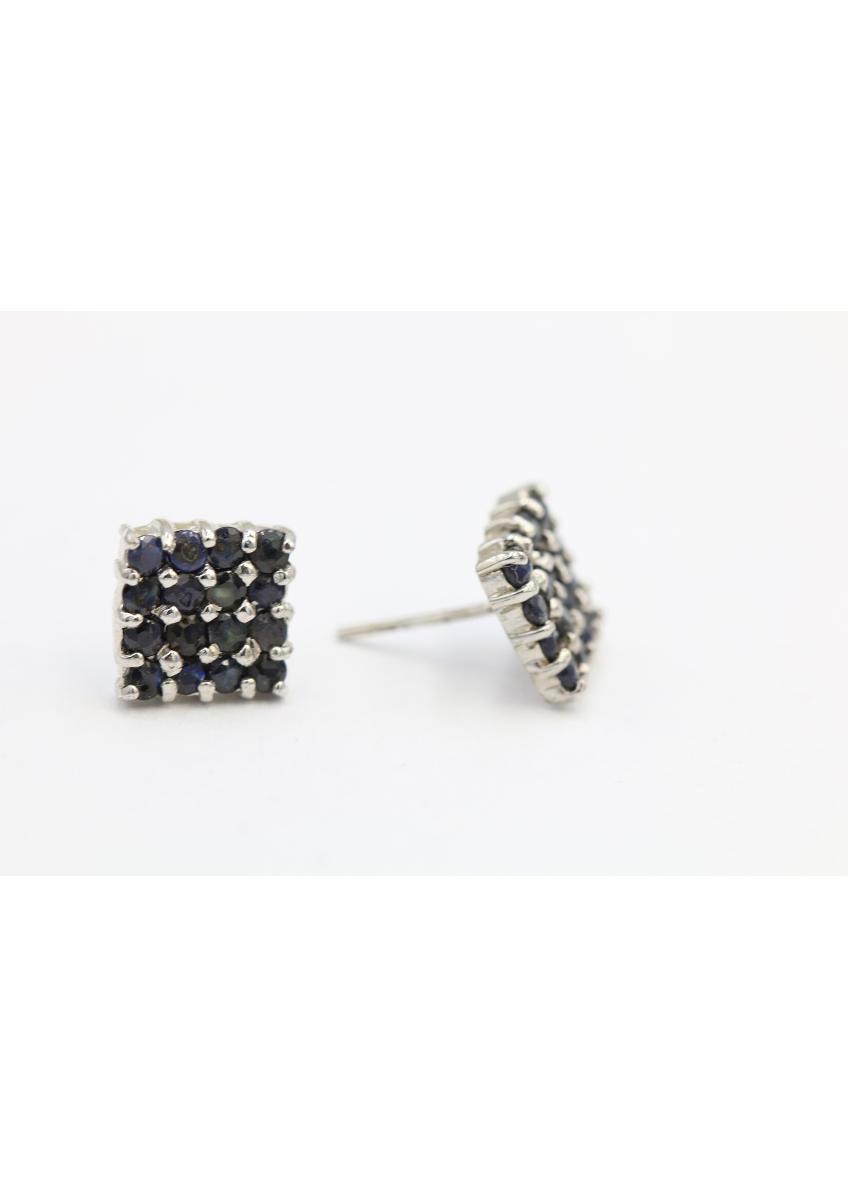 925 rhodium plated silver earrings set with natural sapphires