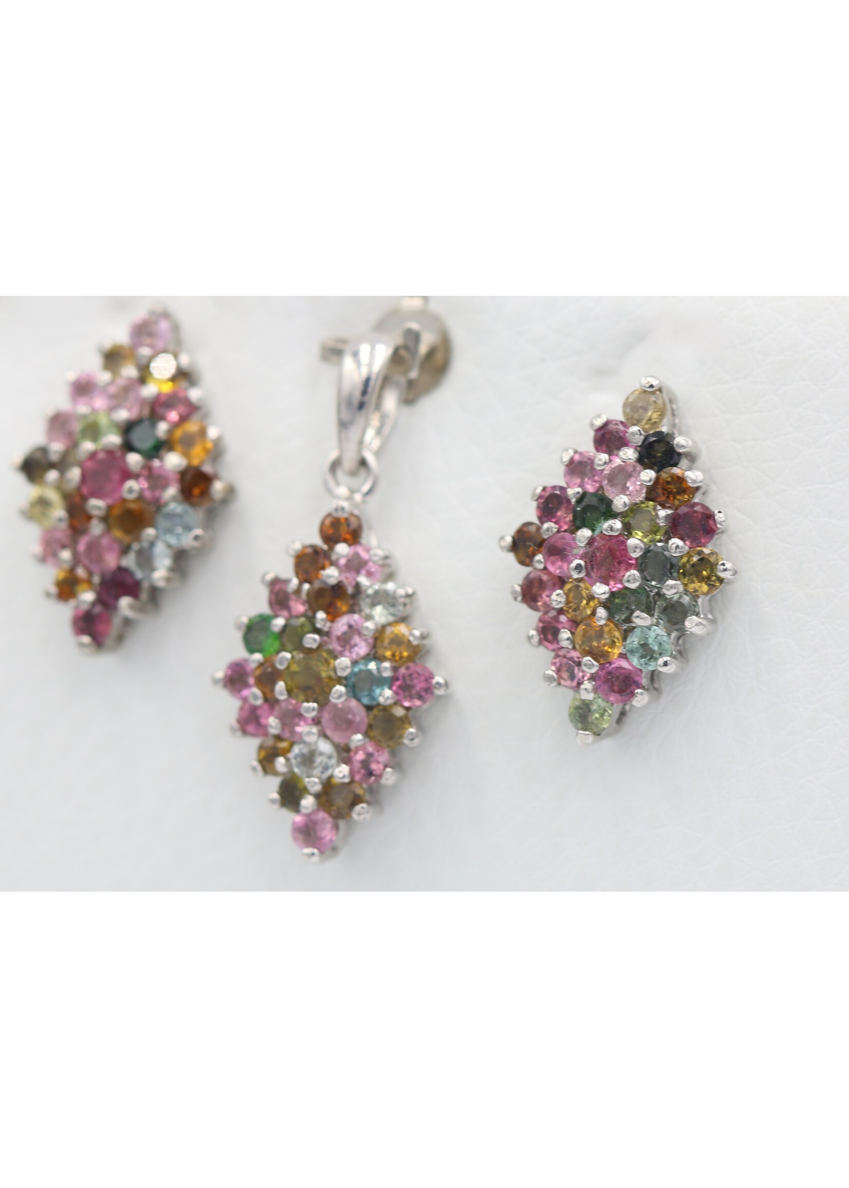 Parure en Argent 925 Rhodié sertie de Tourmalines Naturelles Multicolores