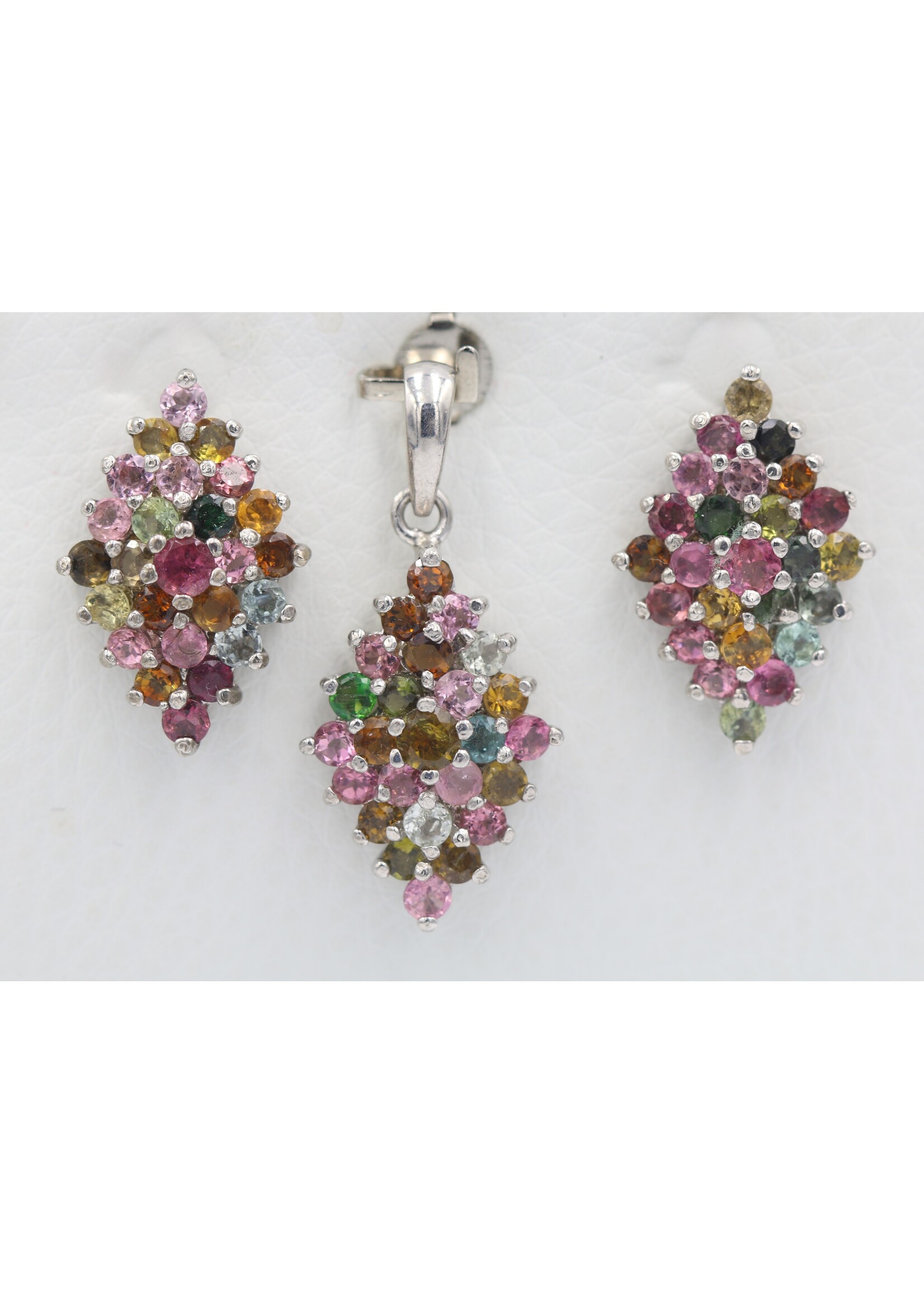 Parure in Argento 925 rodiato con Tormaline naturali Multicolor