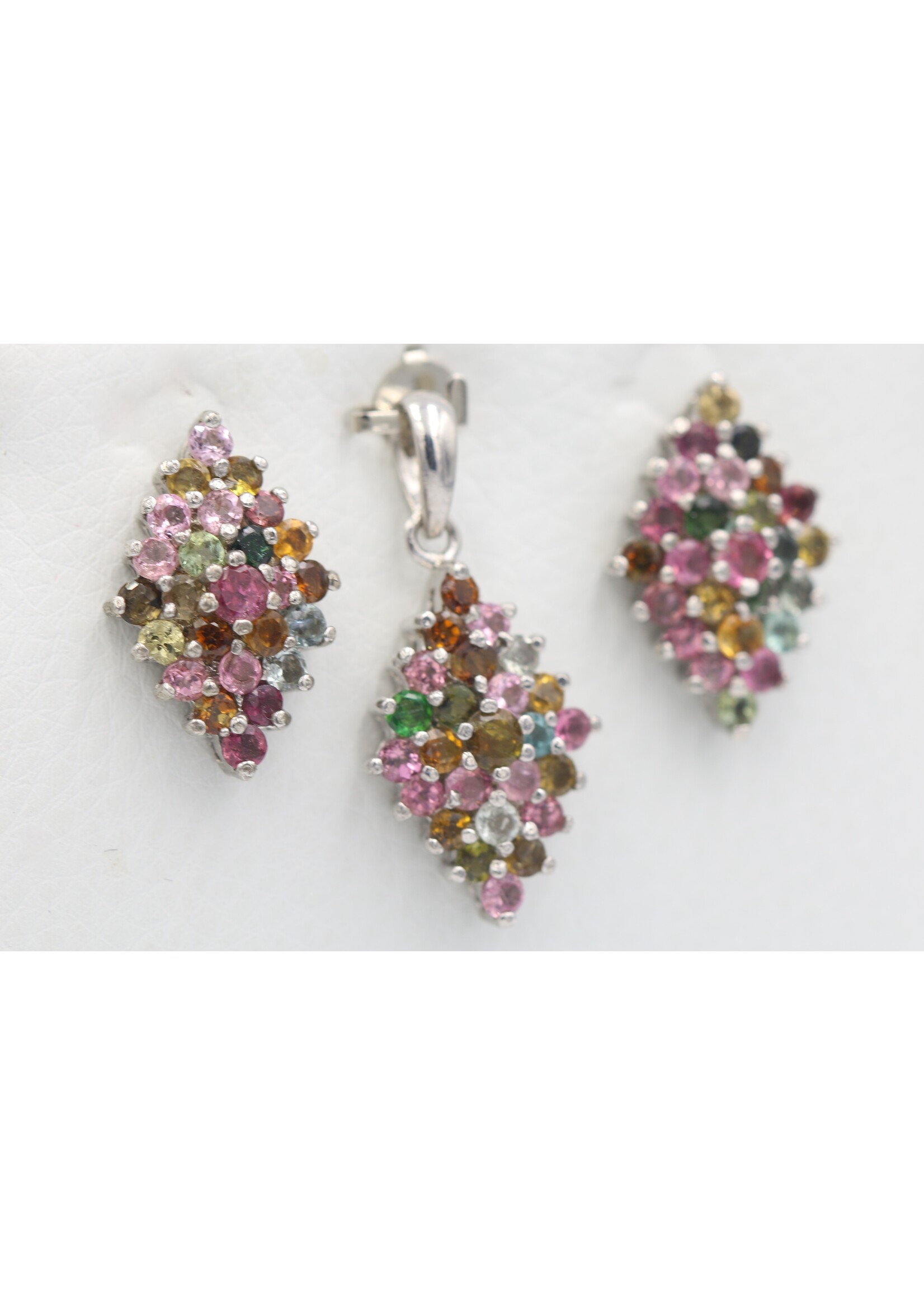 Parure in Argento 925 rodiato con Tormaline naturali Multicolor