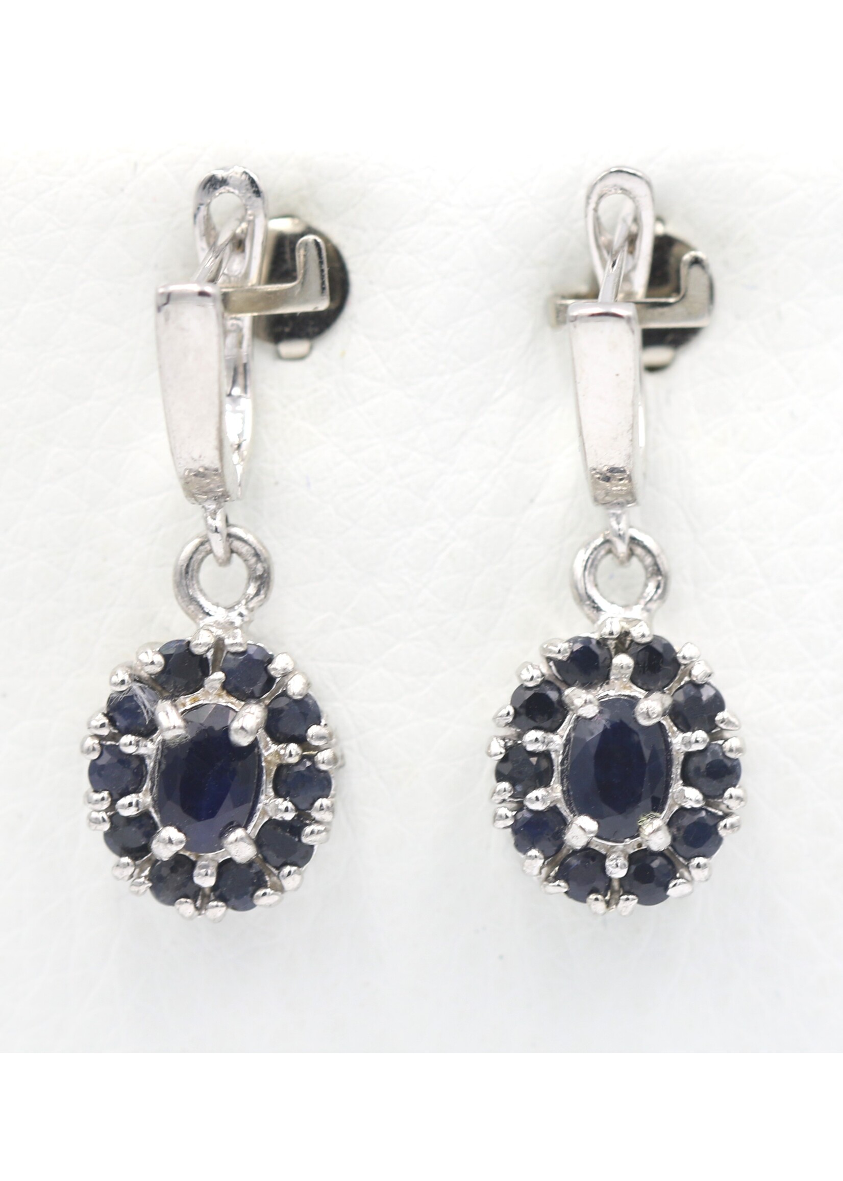 925 rhodium plated silver earrings set with natural sapphires
