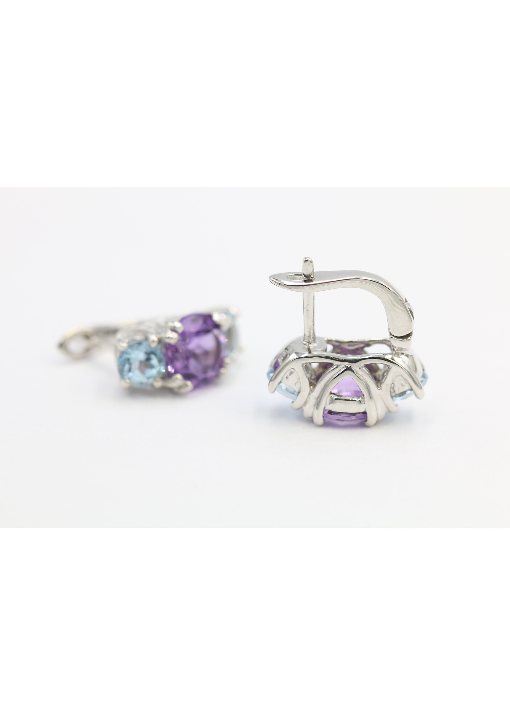 Boucles d'oreilles en argent 925 avec améthyste et topaze bleue