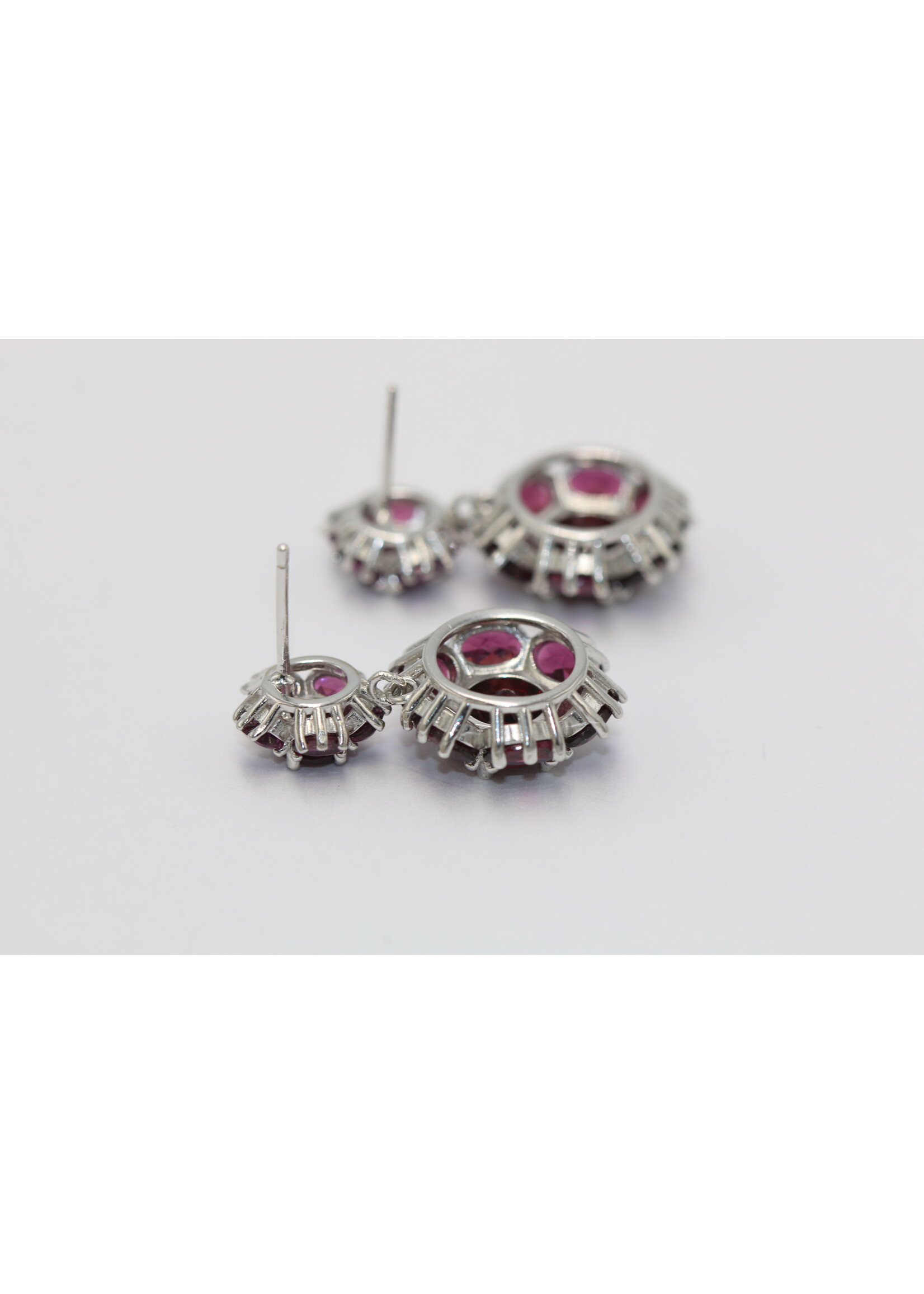 925 rhodium plated silver earrings set with natural rhodolites