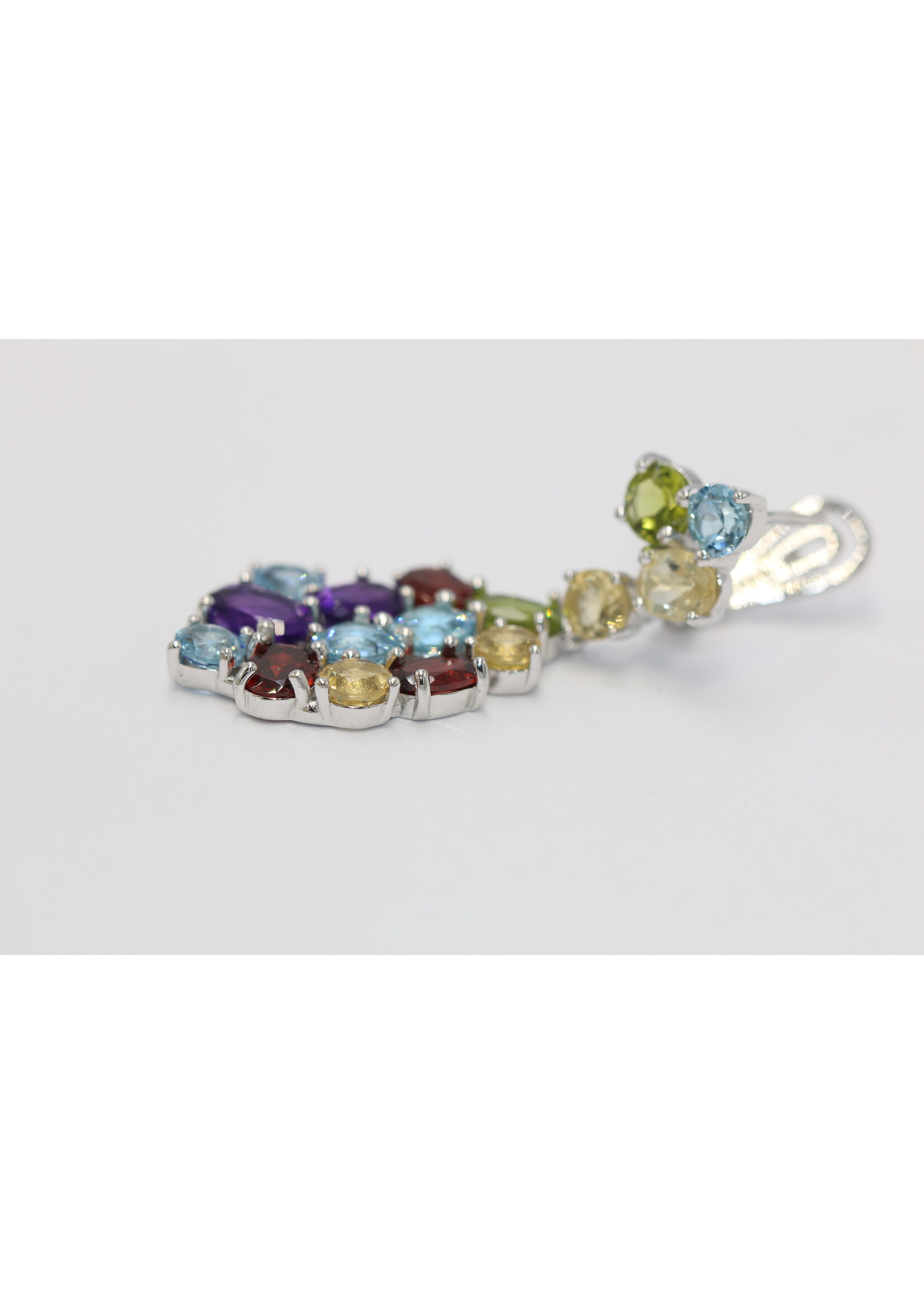 925 rhodium plated silver earrings set with natural Topaz, Amethyst, Peridot, Citrine and Garnets