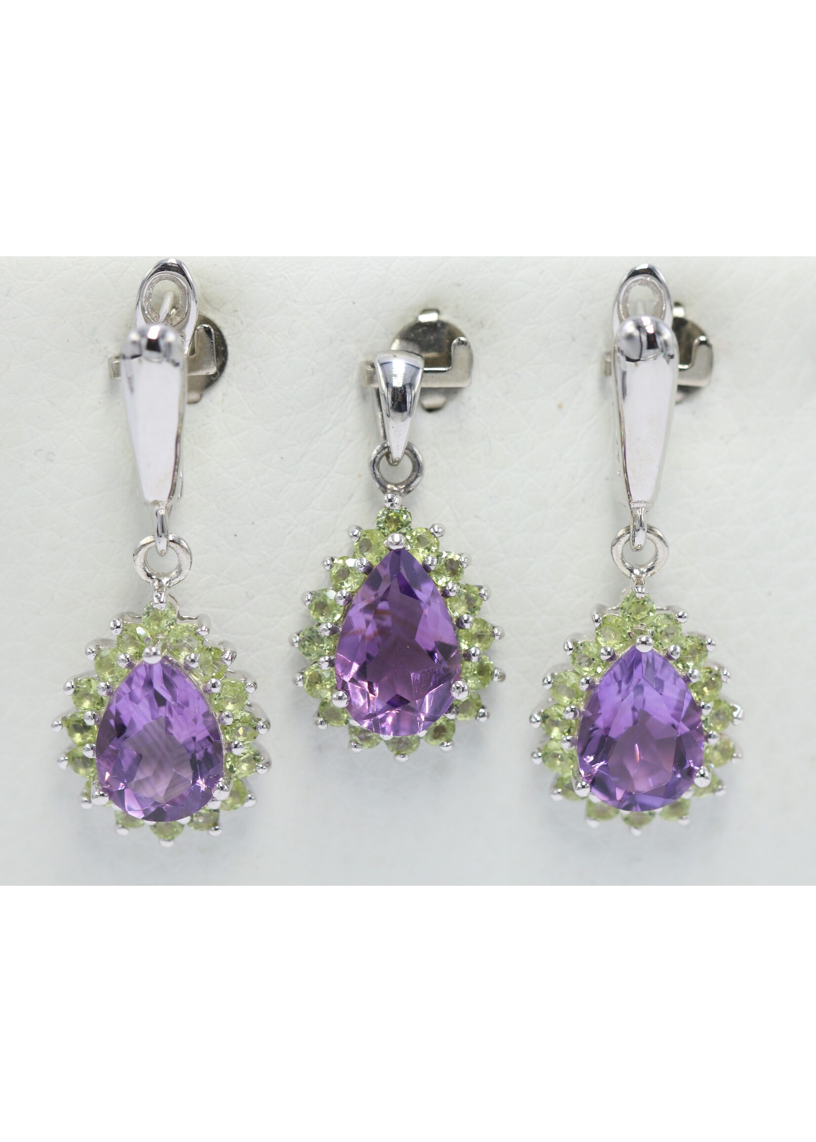 Parure in argento rodiato 925 con peridoto naturale e ametiste