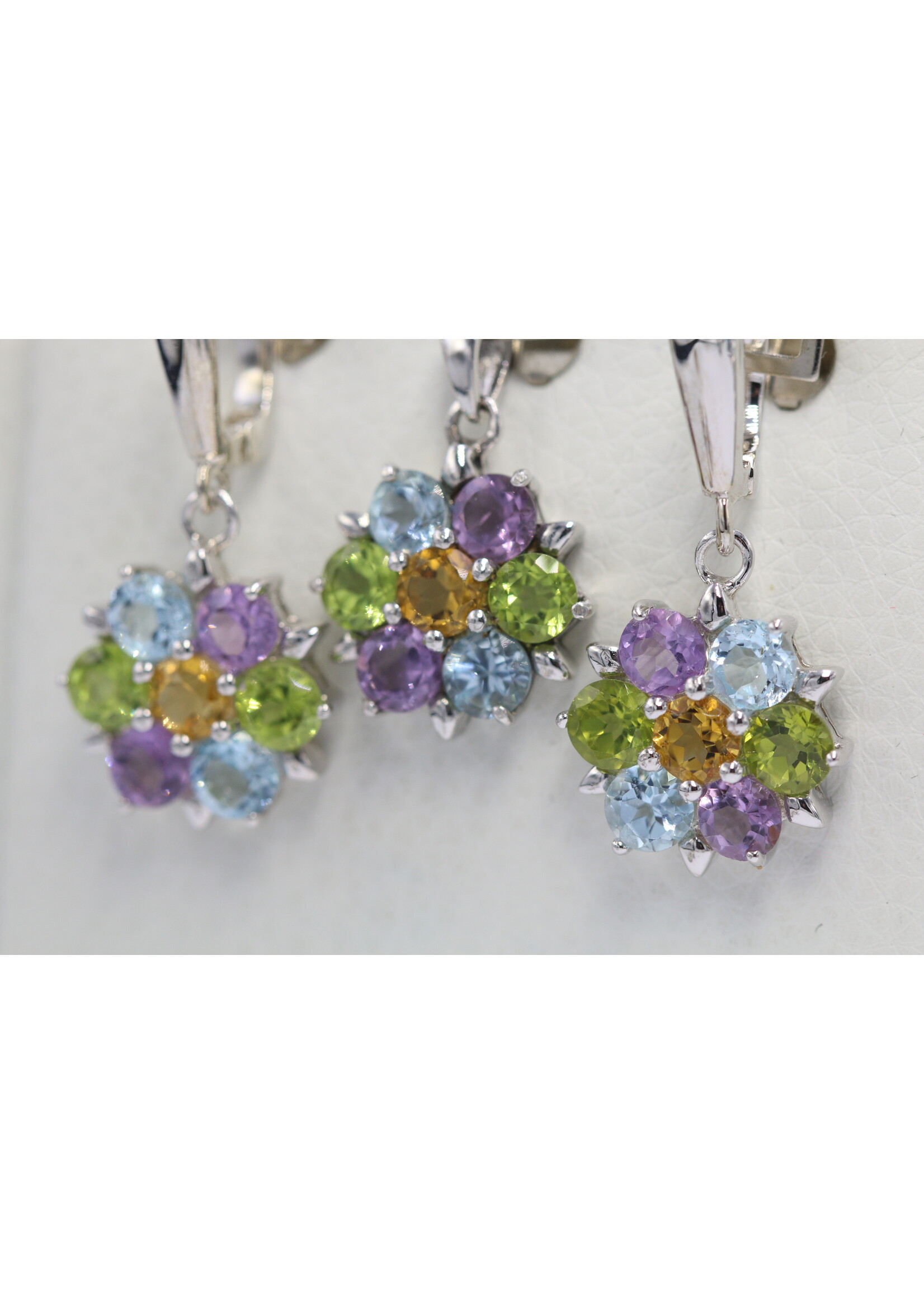 925 rhodium plated silver set with natural Topaz, Peridot, Citrine and Amethysts