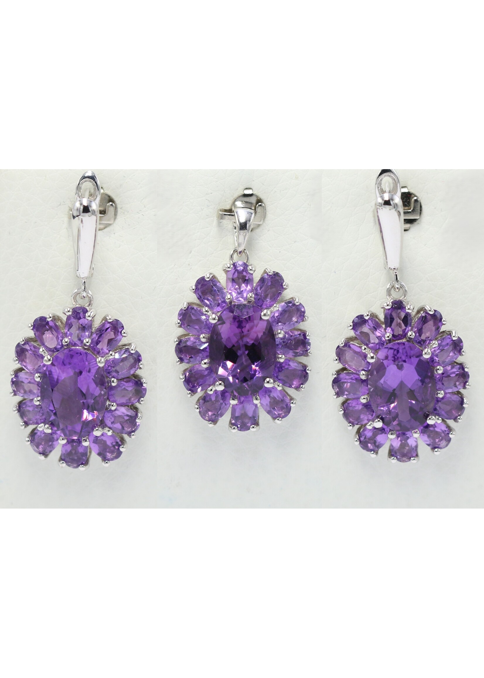 925 rhodium plated silver set with natural amethysts