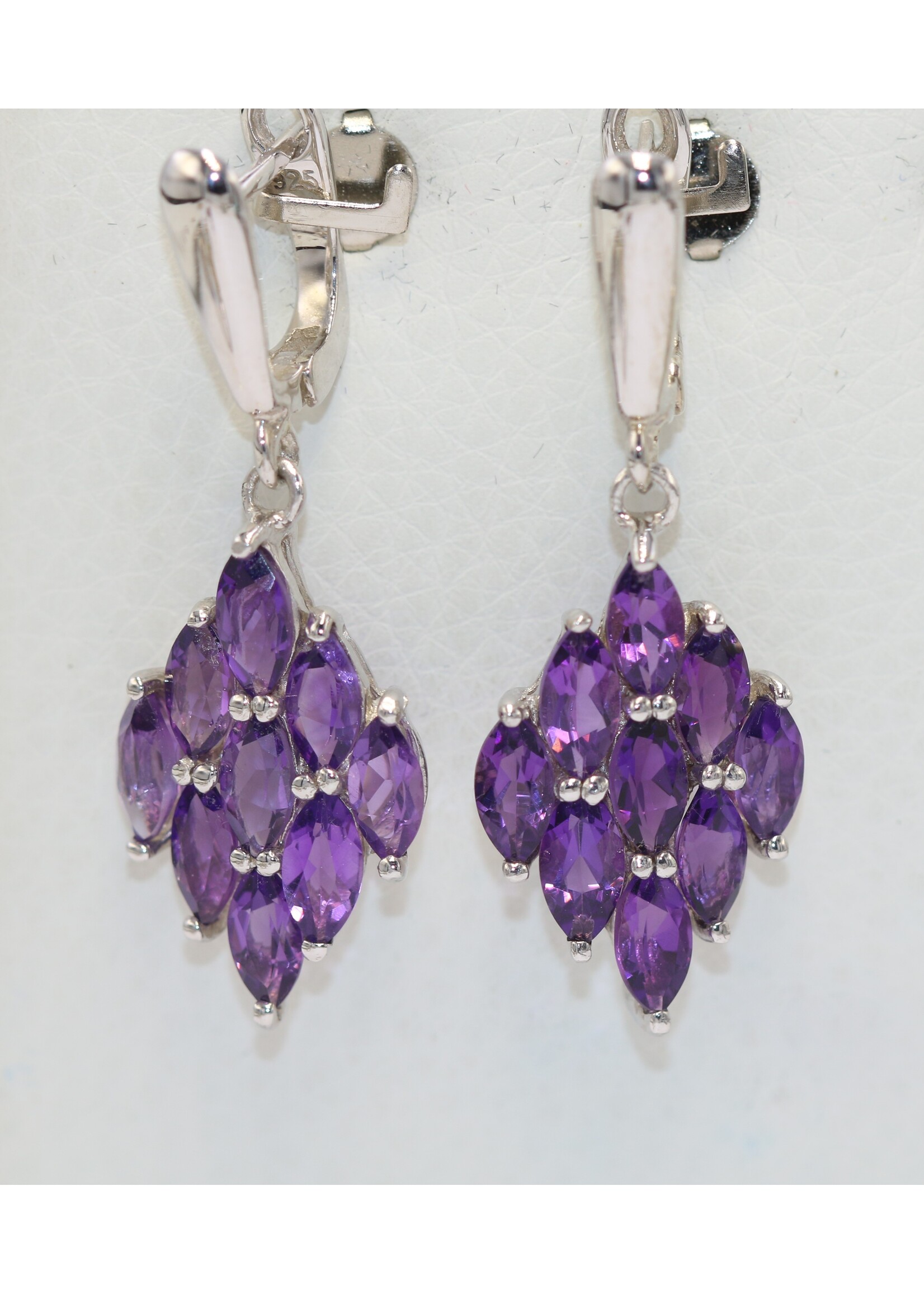 925 rhodium plated silver earrings set with natural amethysts