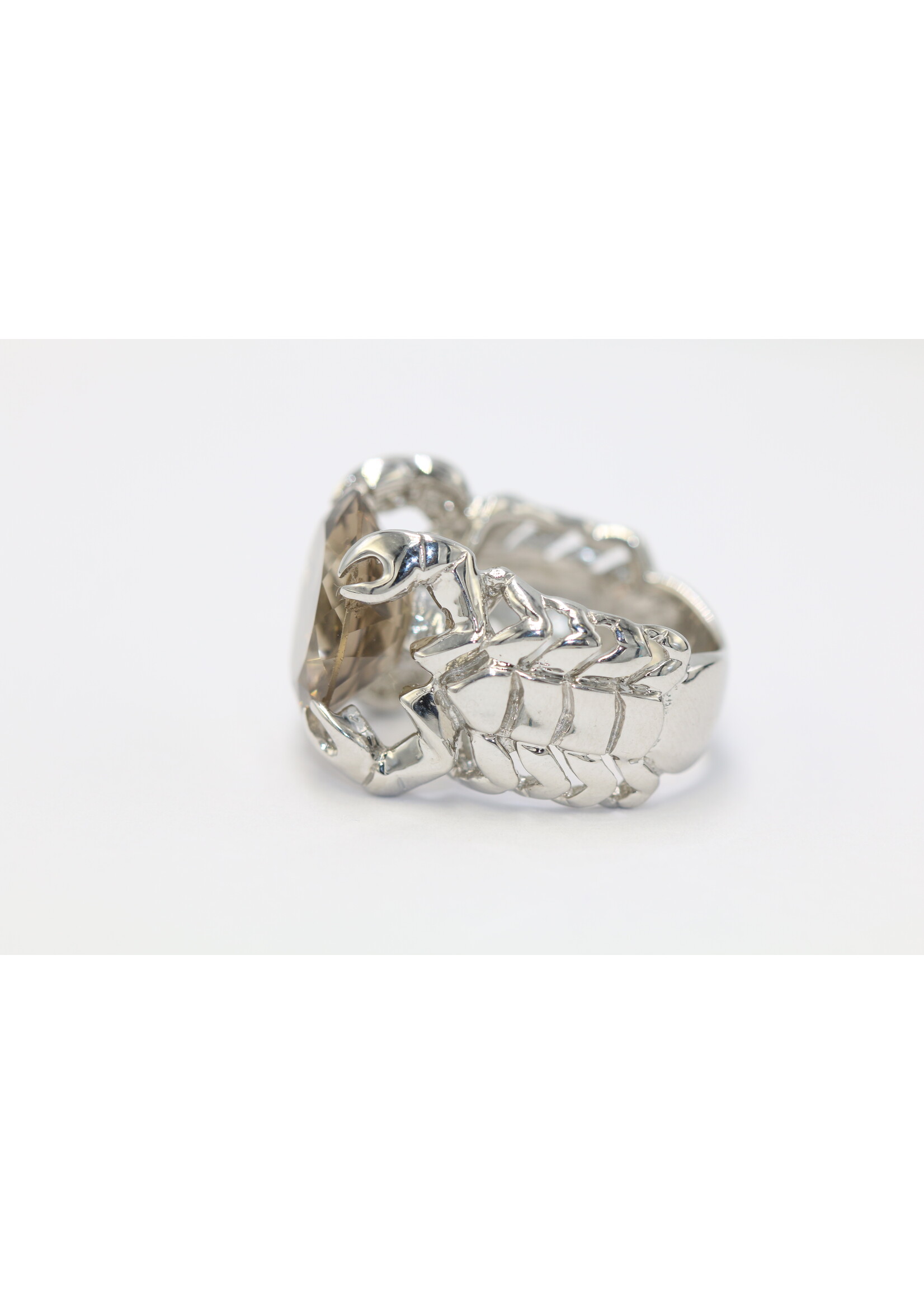 925 rhodium plated silver ring set with natural smoky quartz