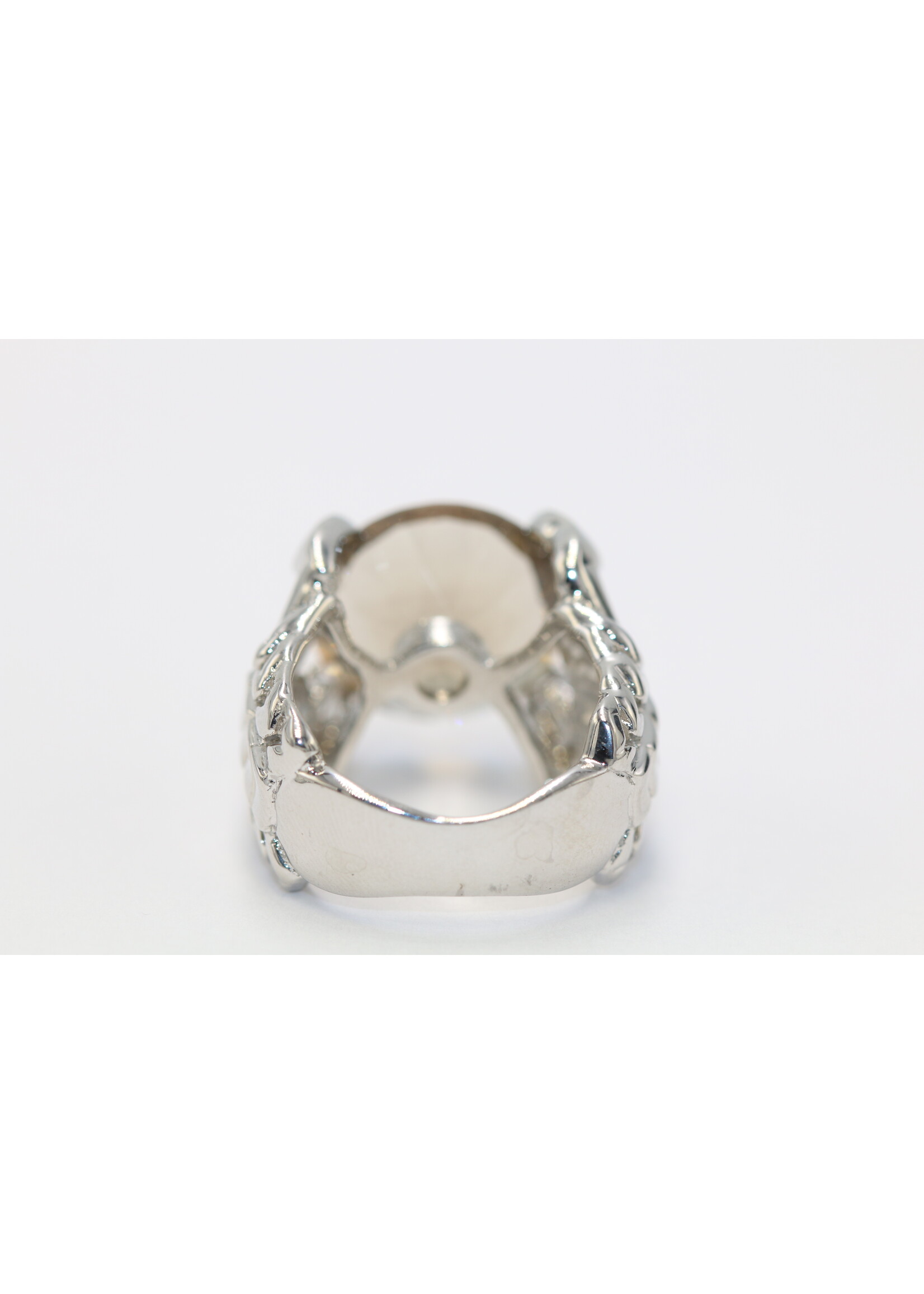 925 rhodium plated silver ring set with natural smoky quartz