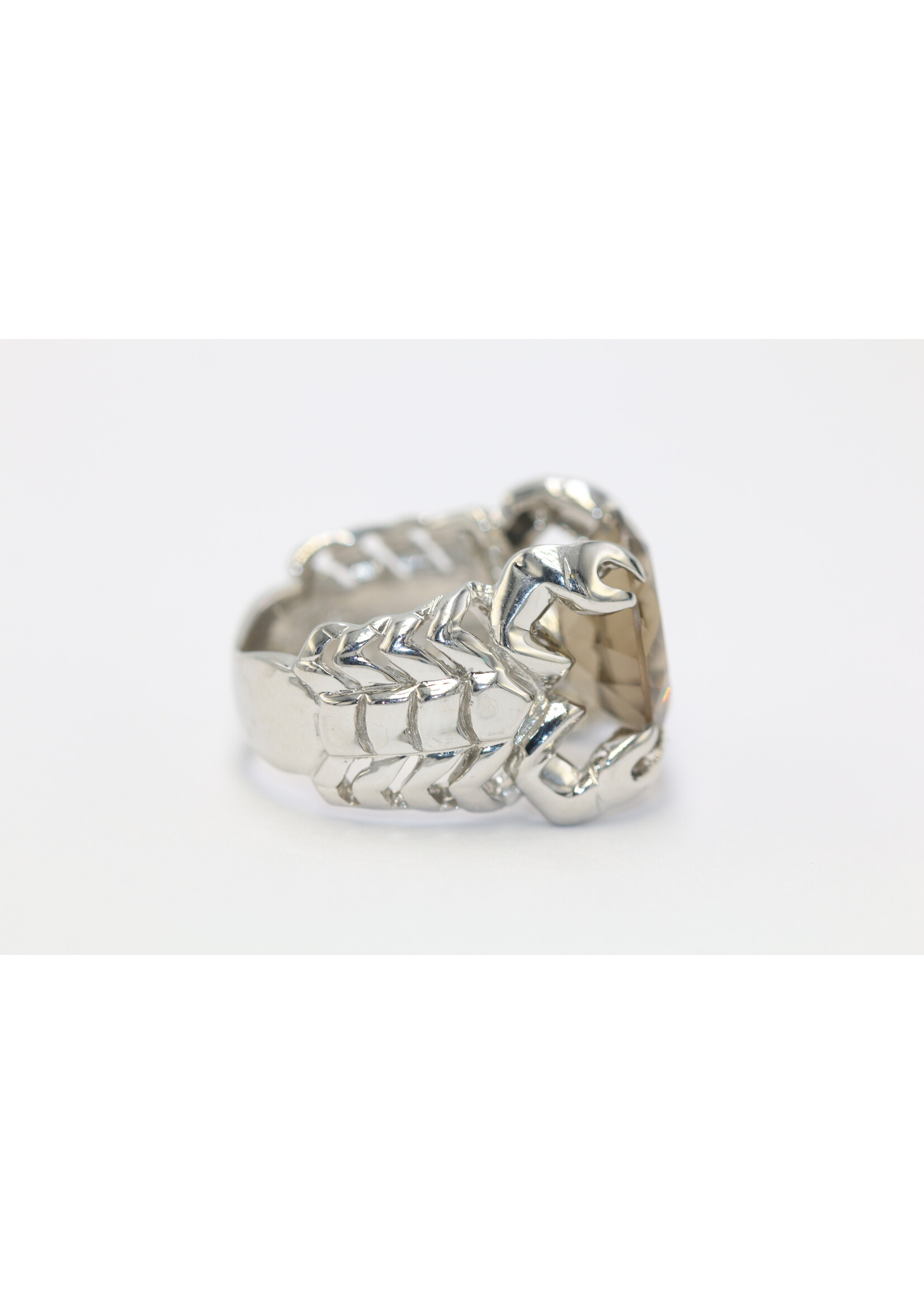 925 rhodium plated silver ring set with natural smoky quartz