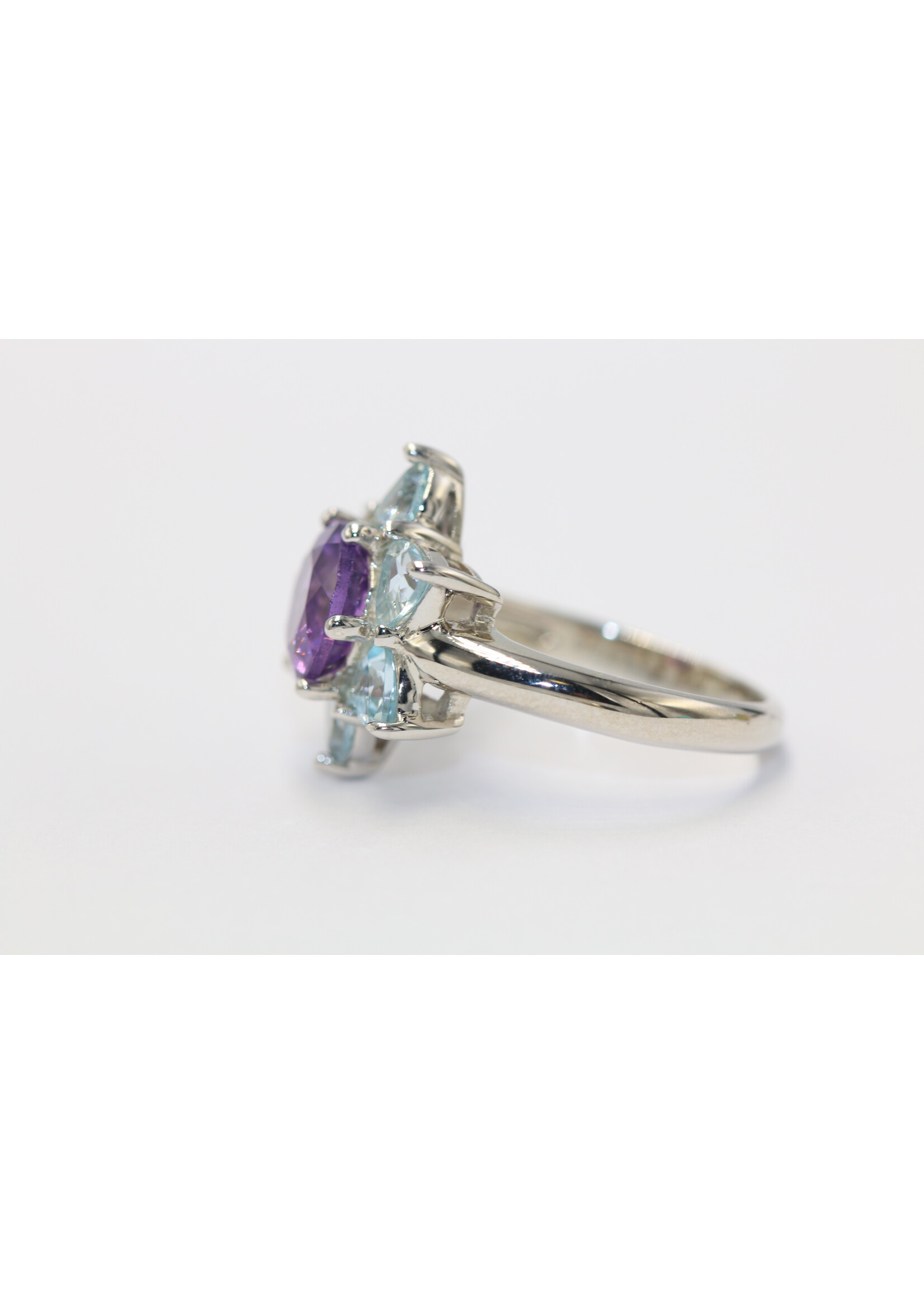 Bague en argent 925 rhodié sertie d'Améthyste naturelle et de Topaze