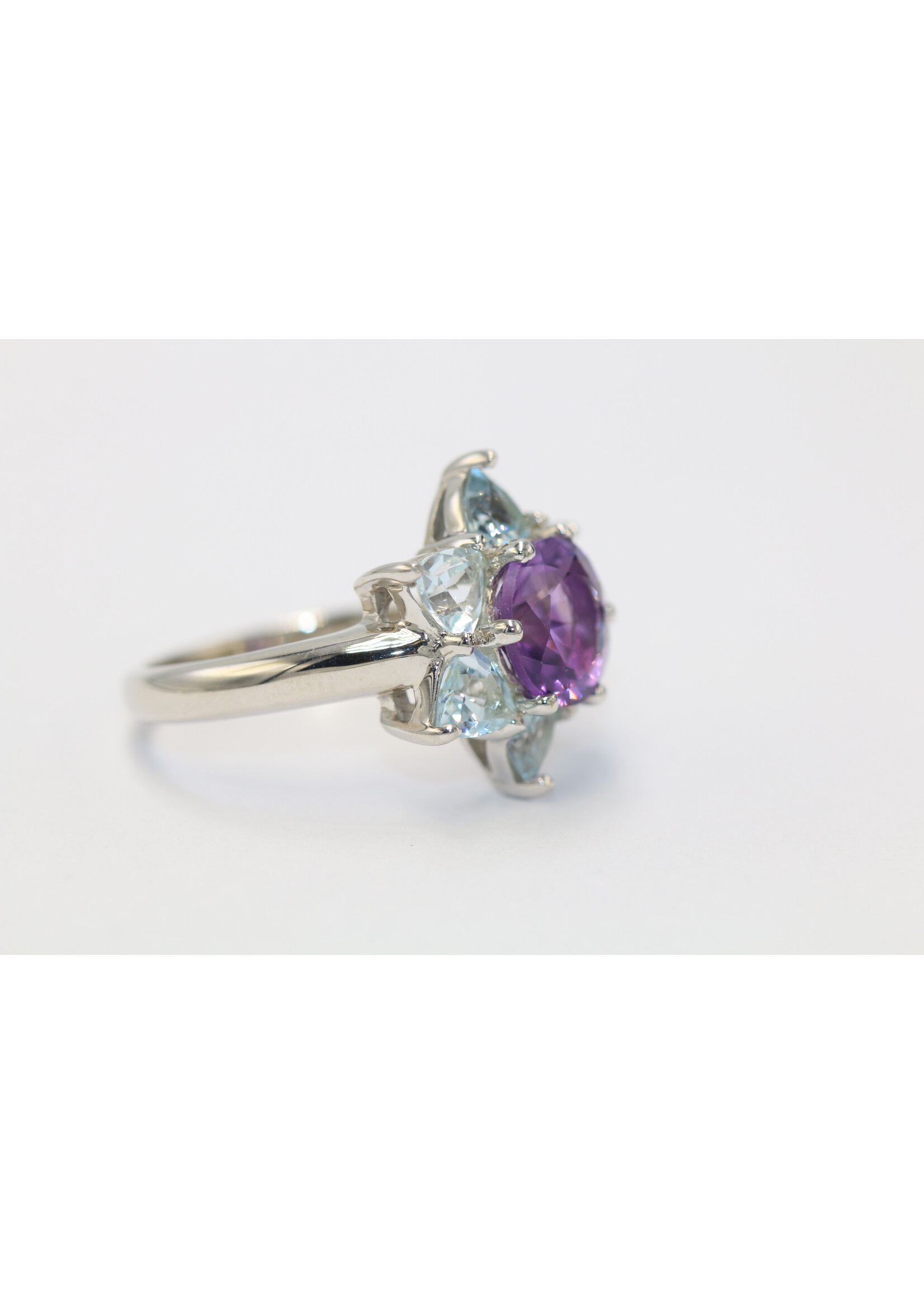 Bague en argent 925 rhodié sertie d'Améthyste naturelle et de Topaze
