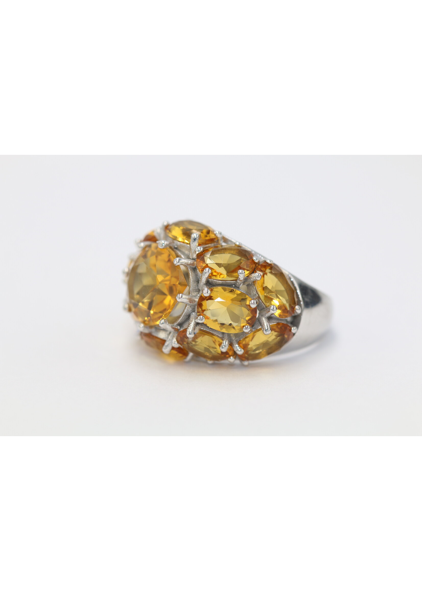 925 rhodium plated silver ring set with natural Citrine