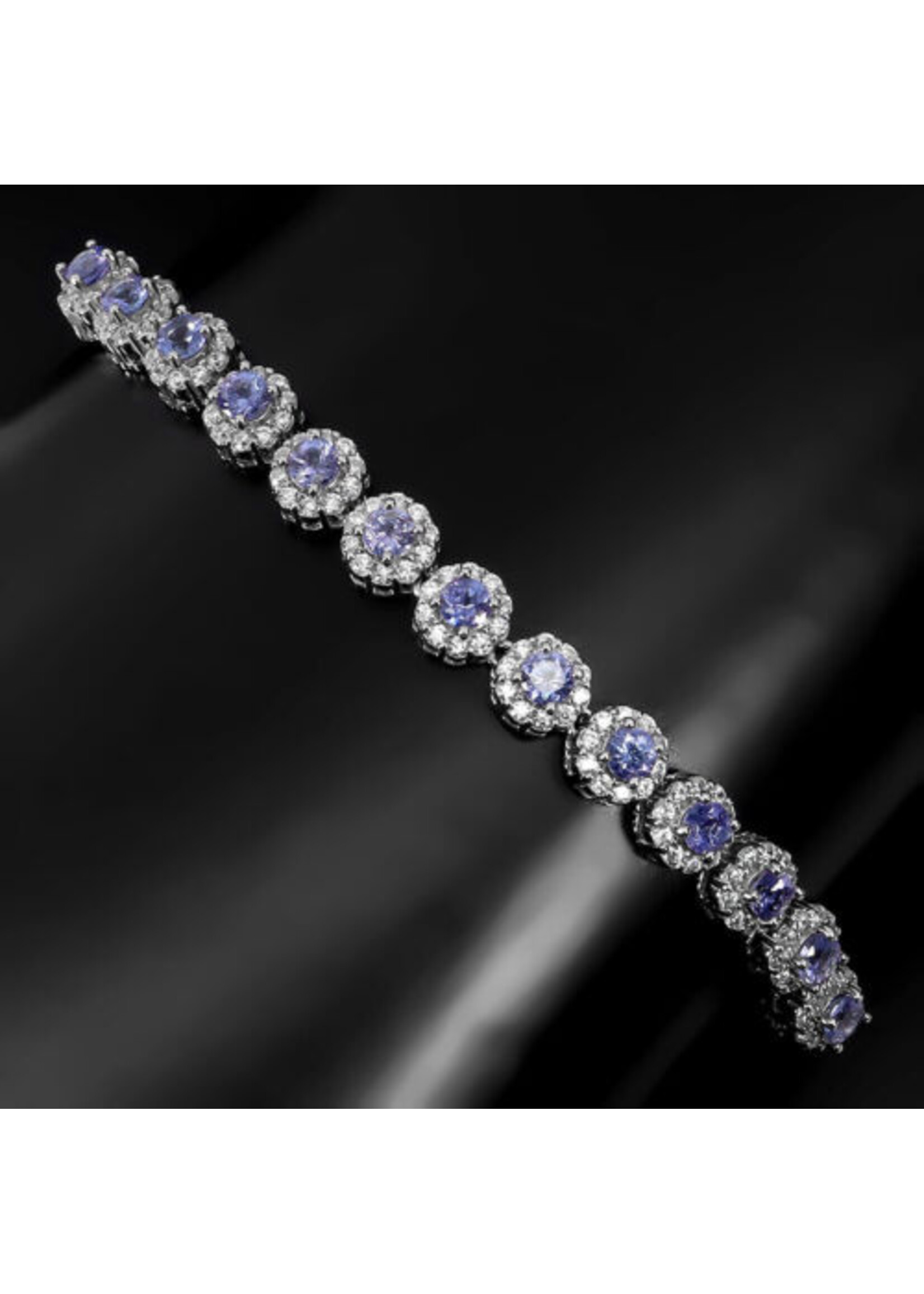 925 rhodium plated silver bracelet set with natural tanzanites