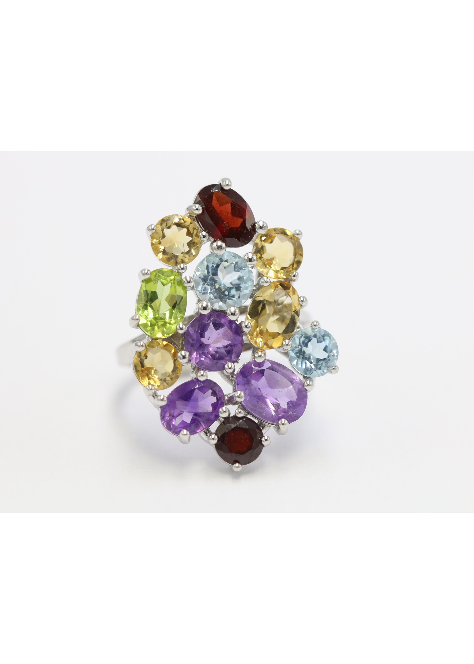 Bague en argent 925 rhodié sertie de pierres précieuses naturelles